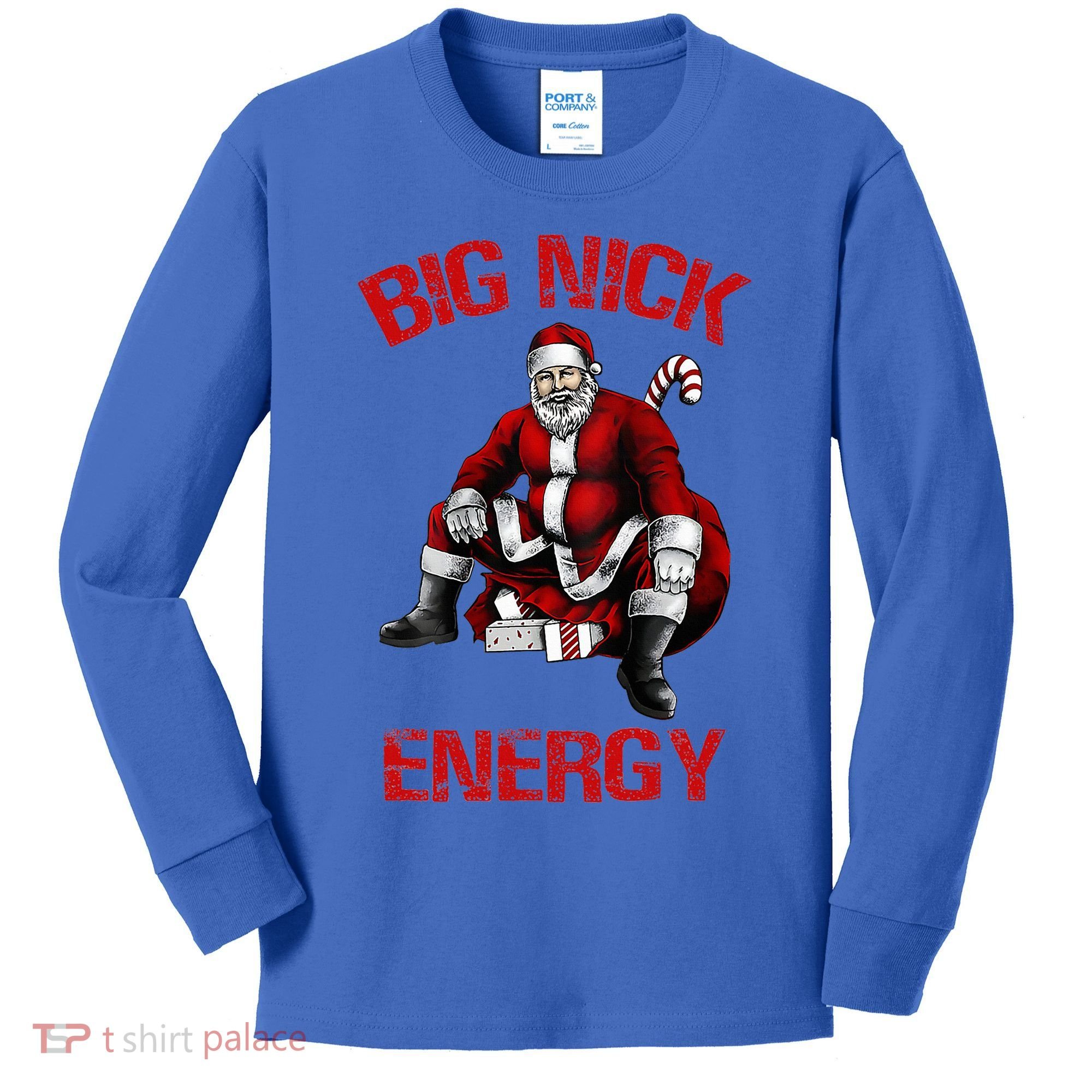 Big Nick Energy Funny Santa Christmas Kids Long Sleeve Shirt