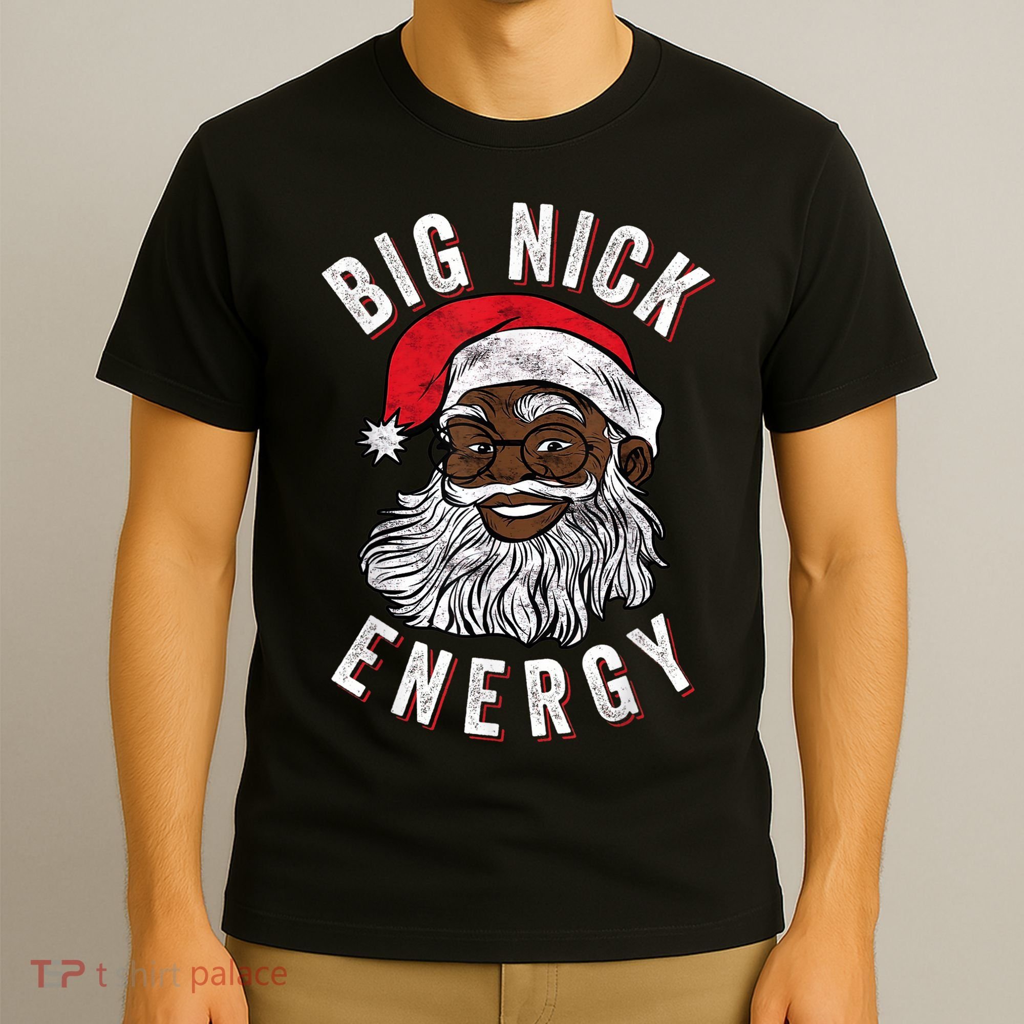 Big Nick Energy African American Santa Black Funny Christmas T-Shirt