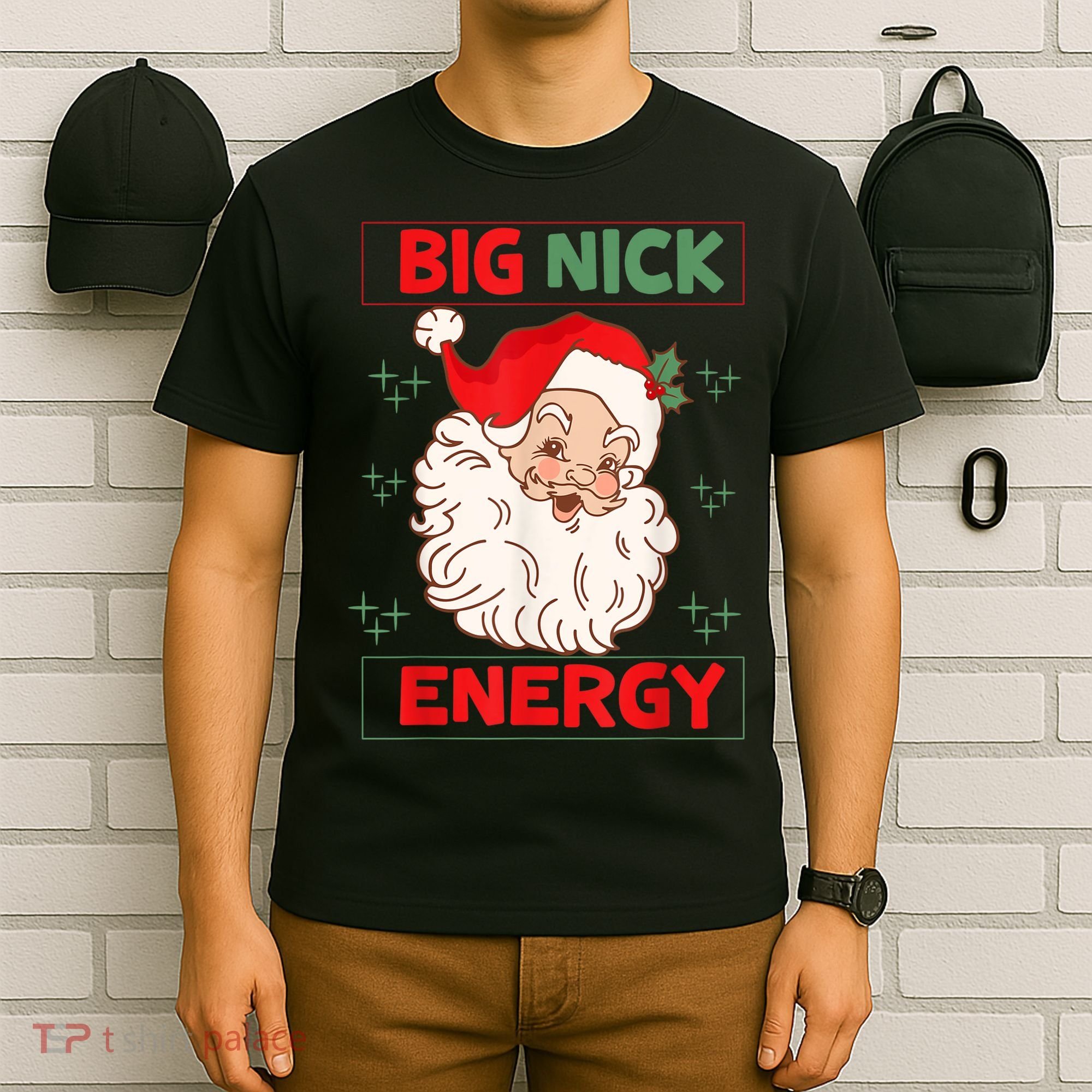 Big Nick Energy Retro Santa Claus Funny Xmas Christmas T-Shirt