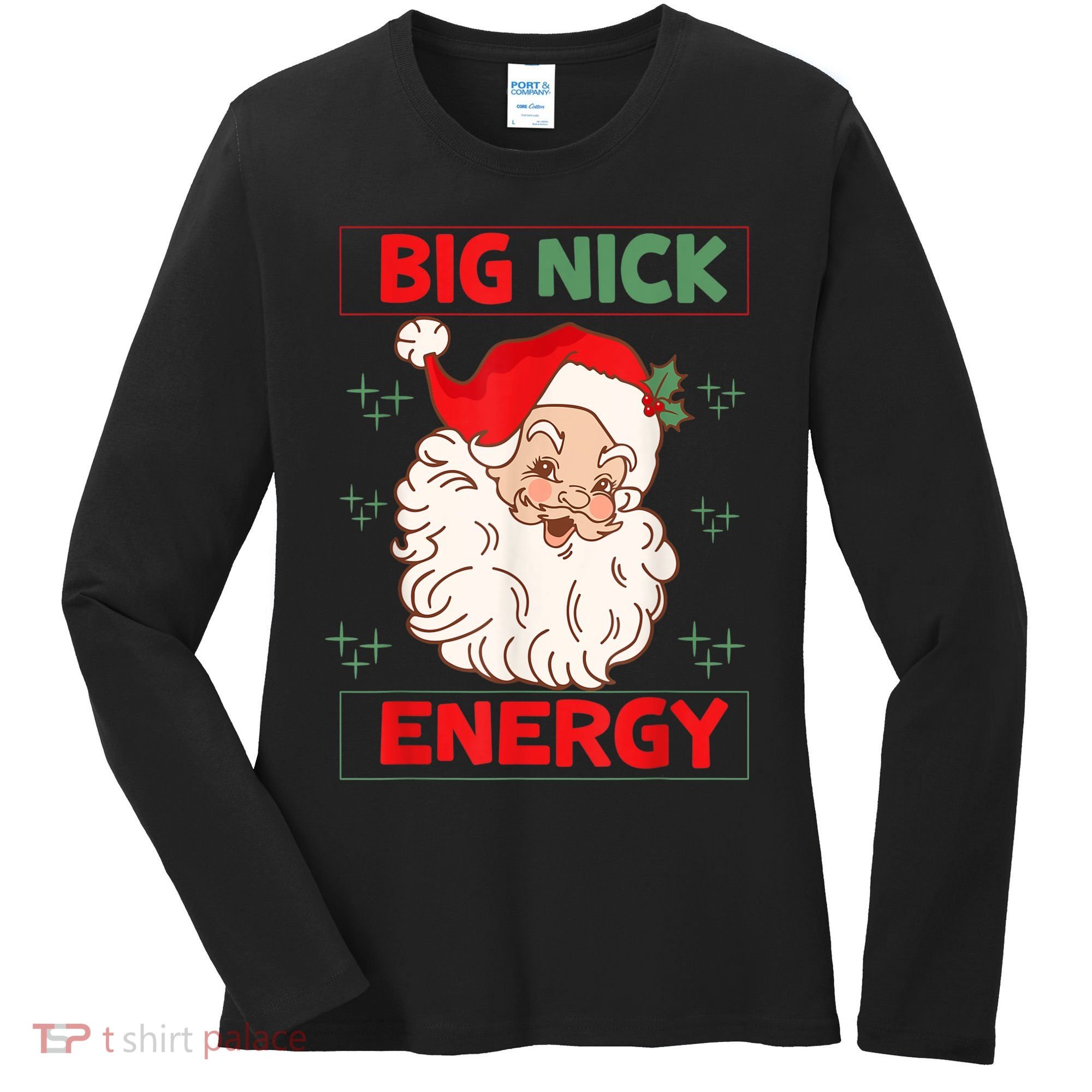 Big Nick Energy Retro Santa Claus Funny Xmas Christmas Women's Long Sleeve Shirt