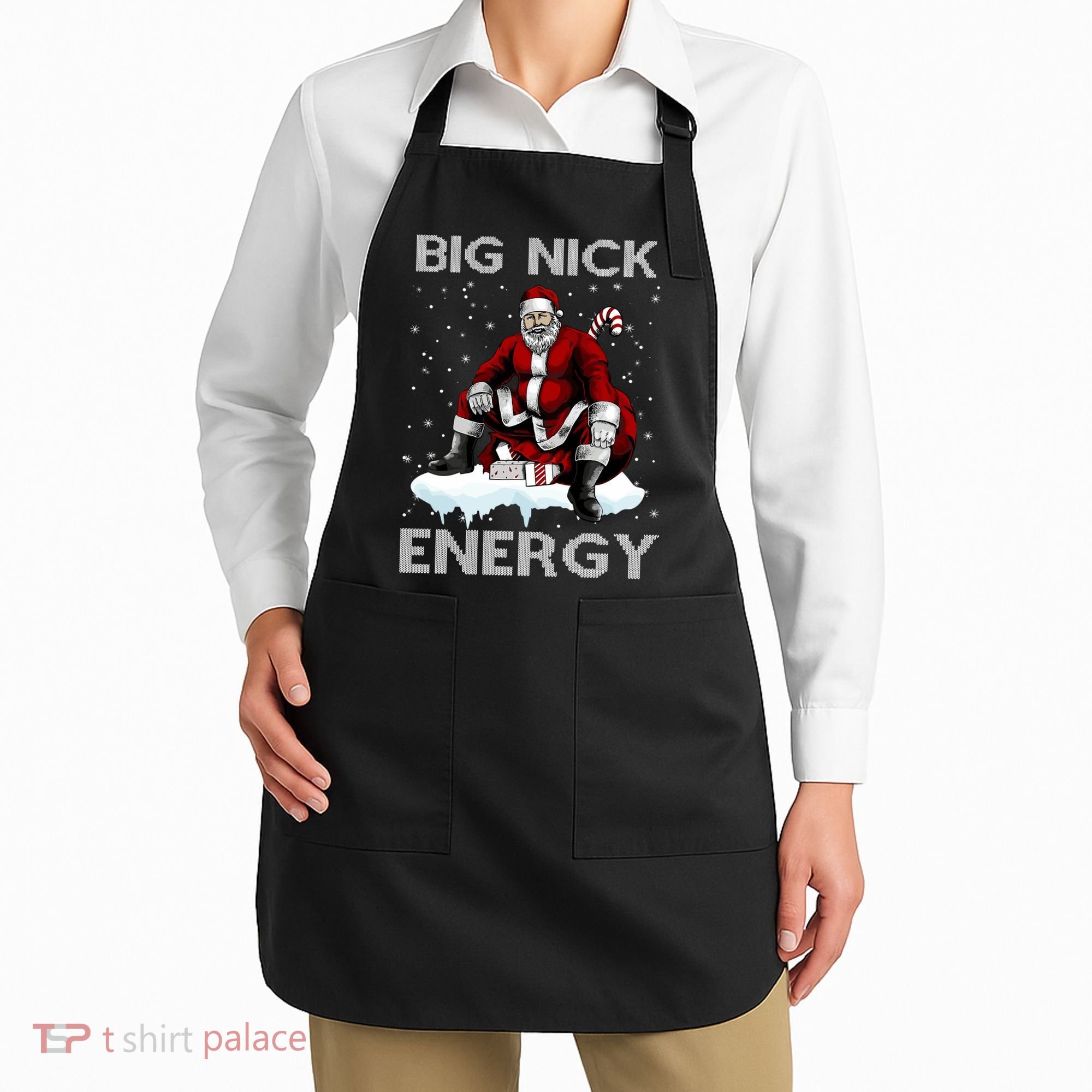 Big Nick Energy Funny Santa Ugly Christmas Xmas Apron