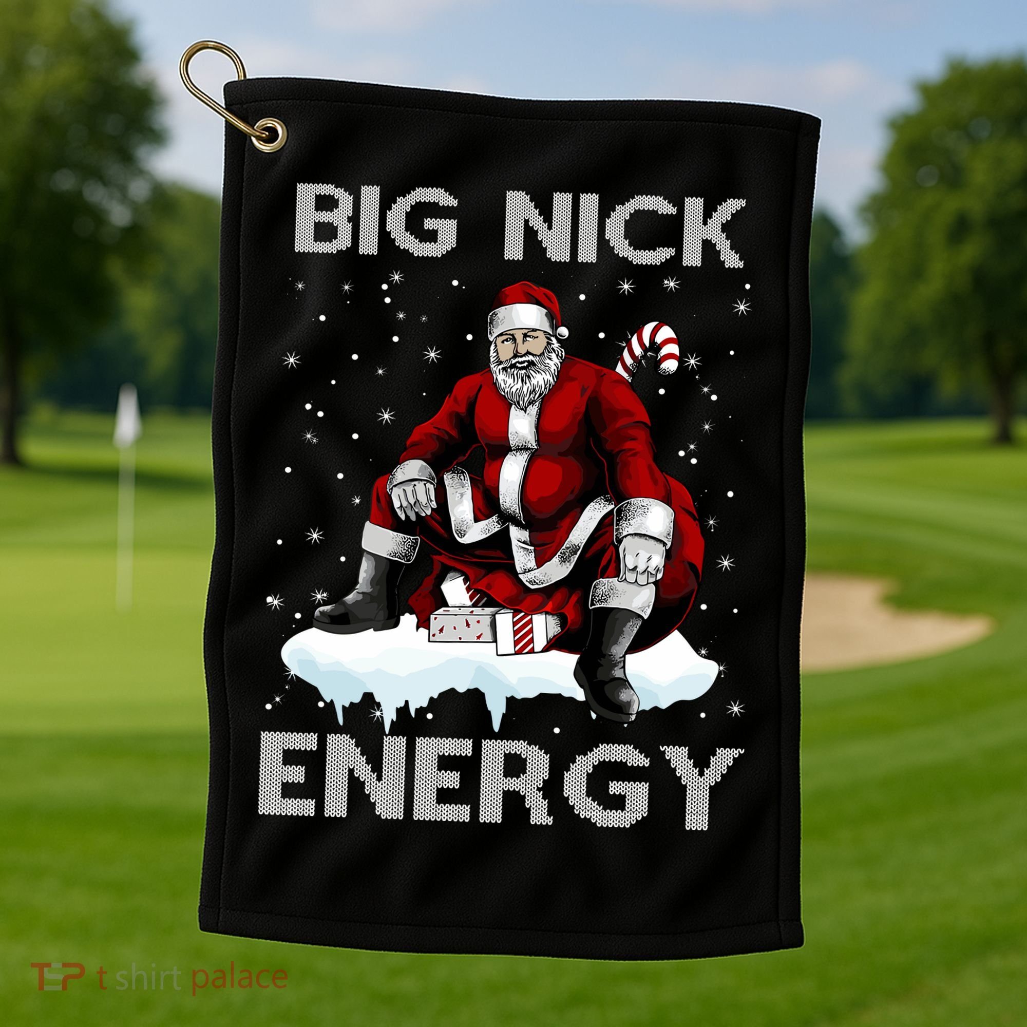 Big Nick Energy Funny Santa Ugly Christmas Xmas Golf Towel