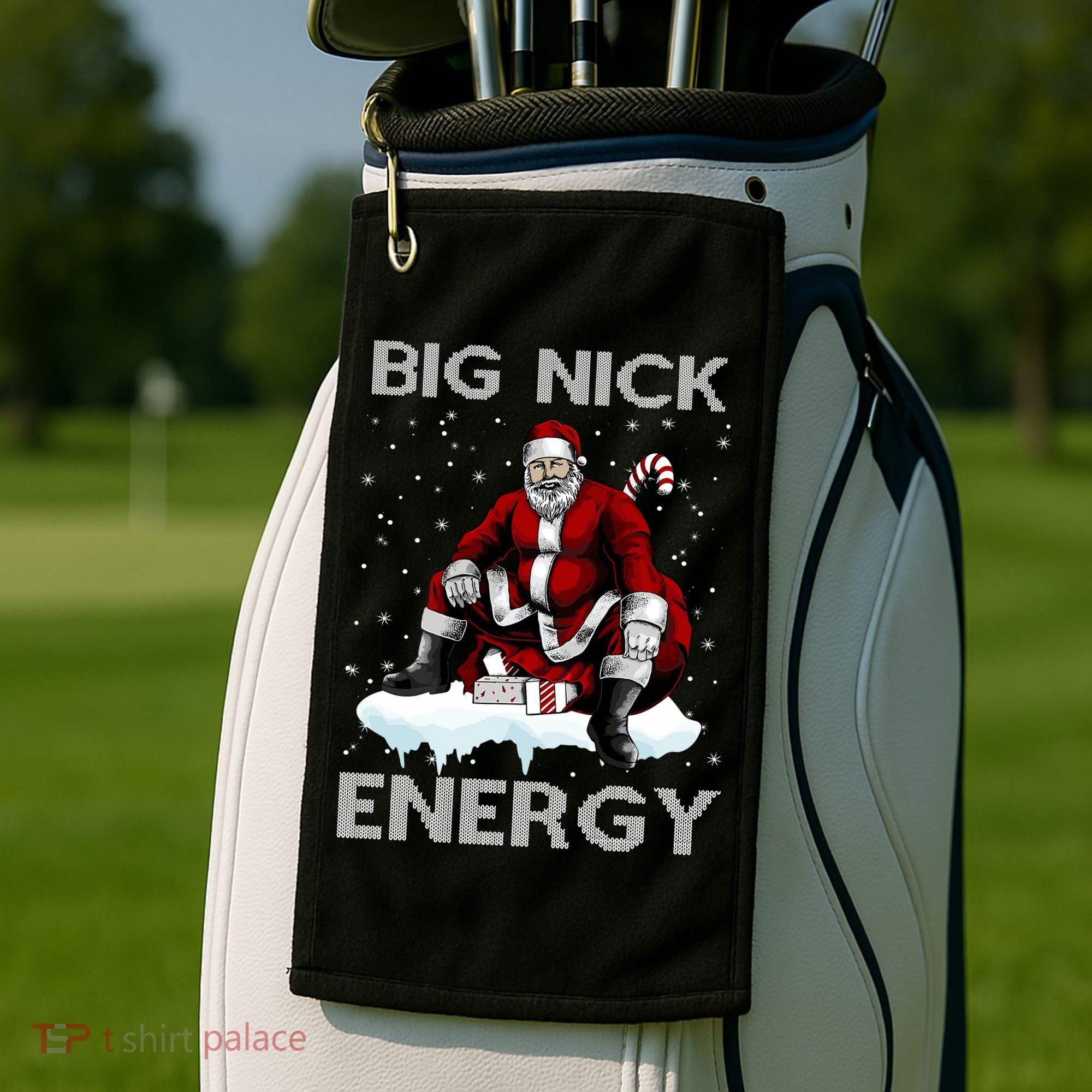 Big Nick Energy Funny Santa Ugly Christmas Xmas Golf Towel