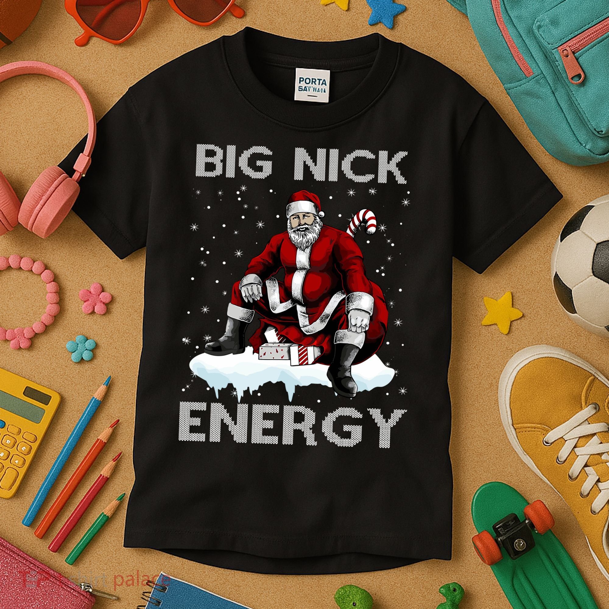 Big Nick Energy Funny Santa Ugly Christmas Xmas Kids T-Shirt