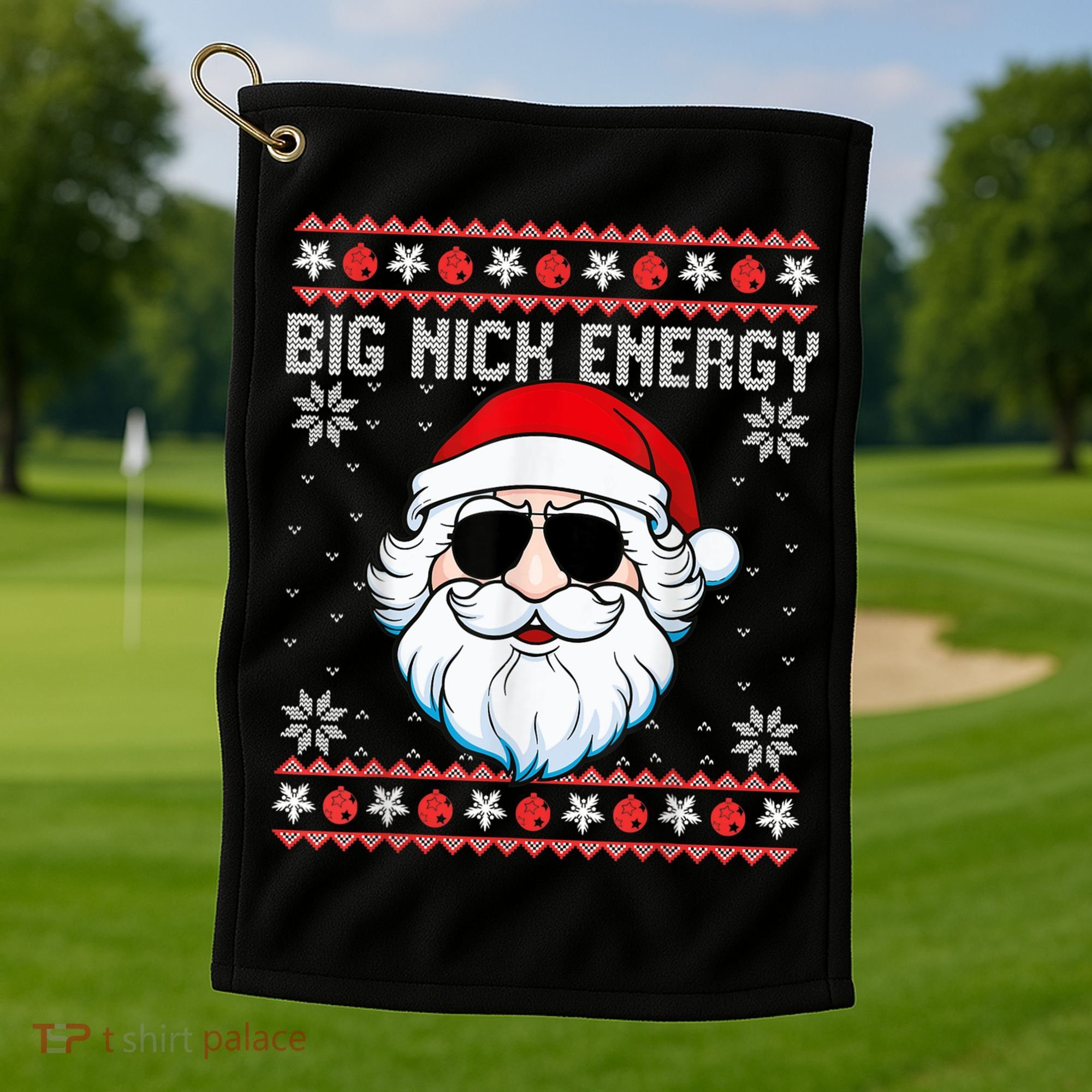 Big Nick Energy Santa Ugly Christmas Sweater Golf Towel