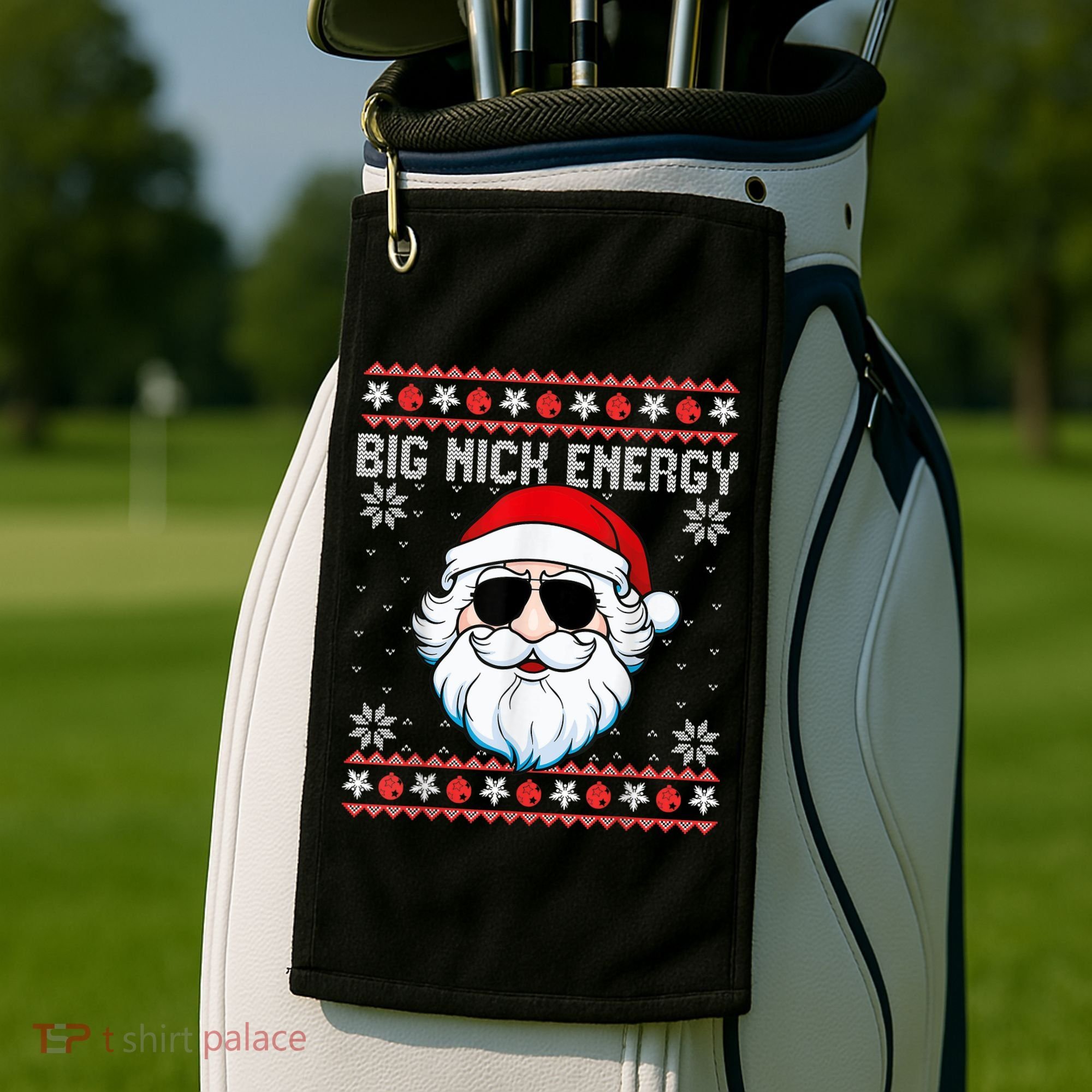 Big Nick Energy Santa Ugly Christmas Sweater Golf Towel