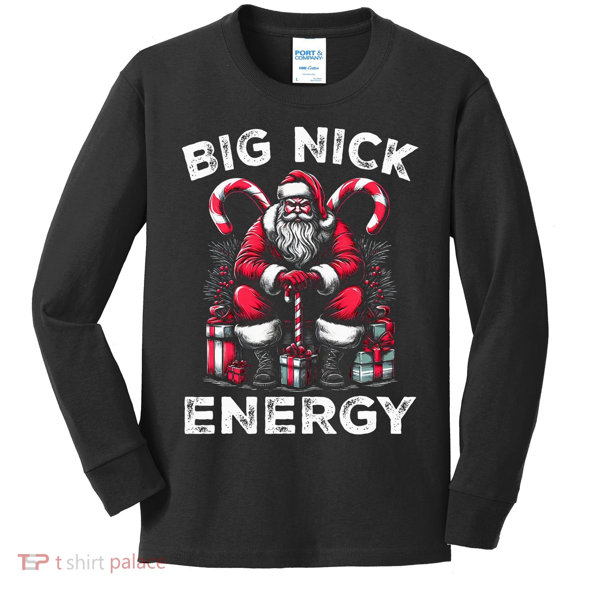 Big Nick Energy Funny Santa Claus Christmas Kids Long Sleeve Shirt