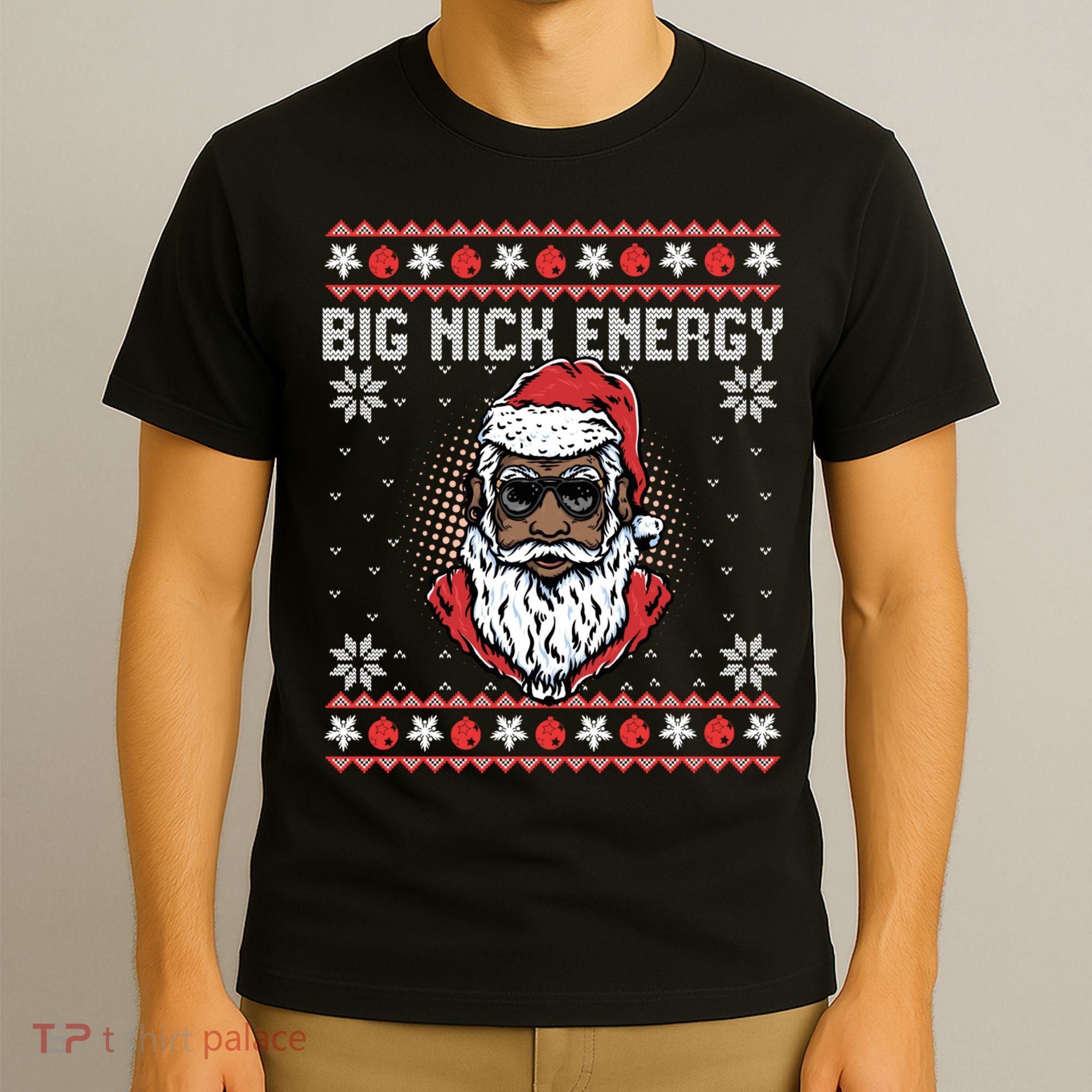 Big Nick Energy African American Santa Ugly Sweater Pullover Hoodie T-Shirt