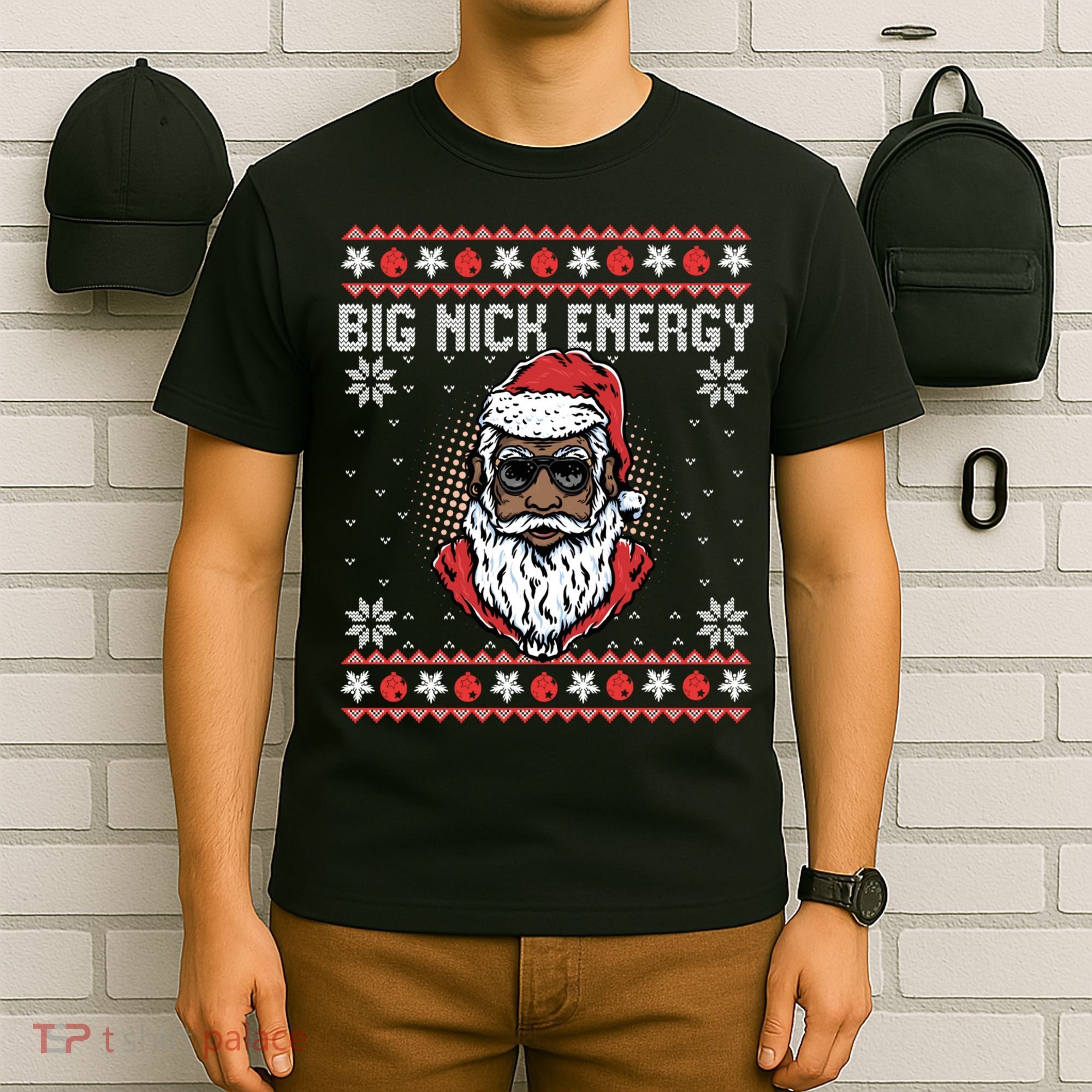 Big Nick Energy African American Santa Ugly Sweater Pullover Hoodie T-Shirt