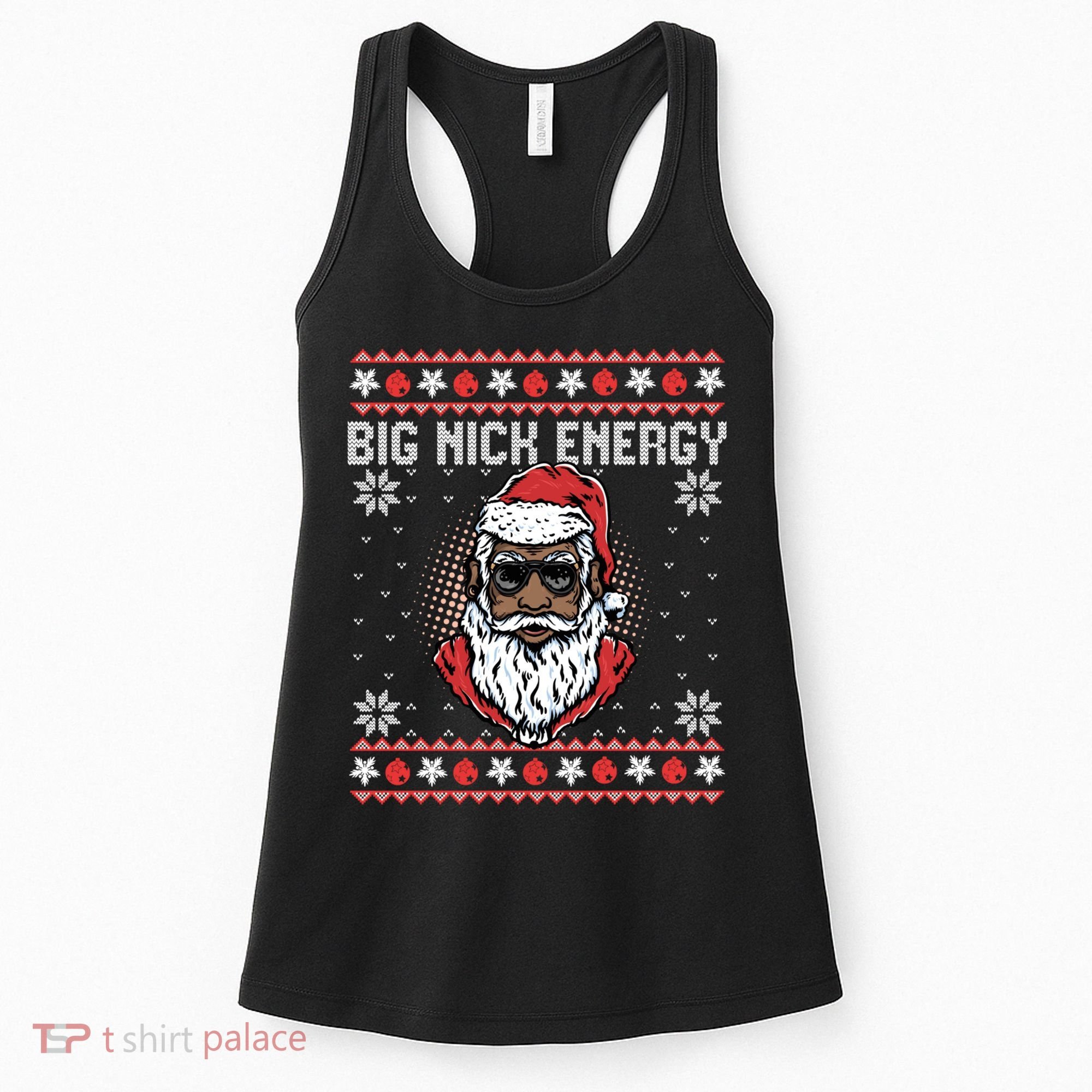 Big Nick Energy African American Santa Ugly Sweater Pullover Hoodie Women's Tank Top