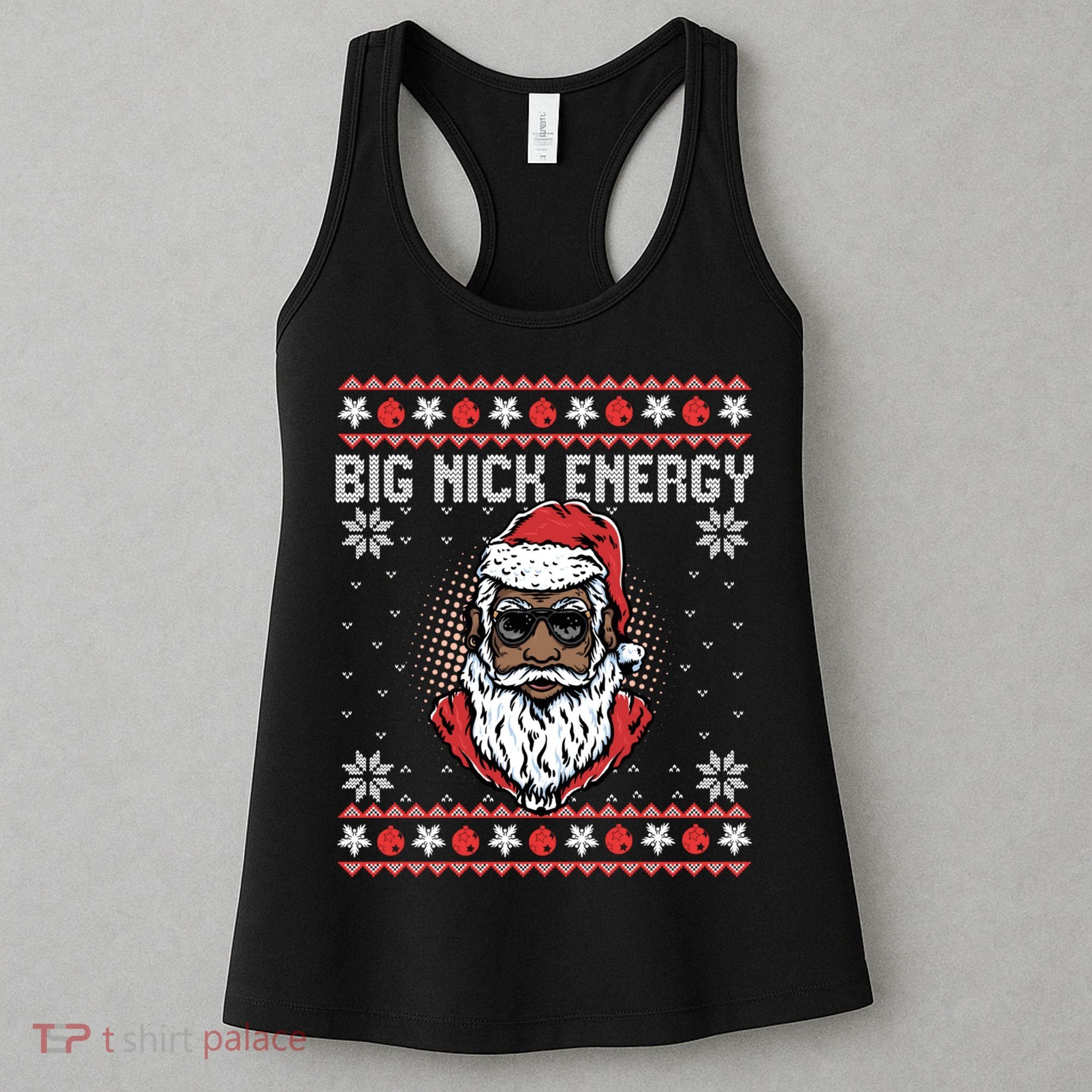 Big Nick Energy African American Santa Ugly Sweater Pullover Hoodie Women's Tank Top