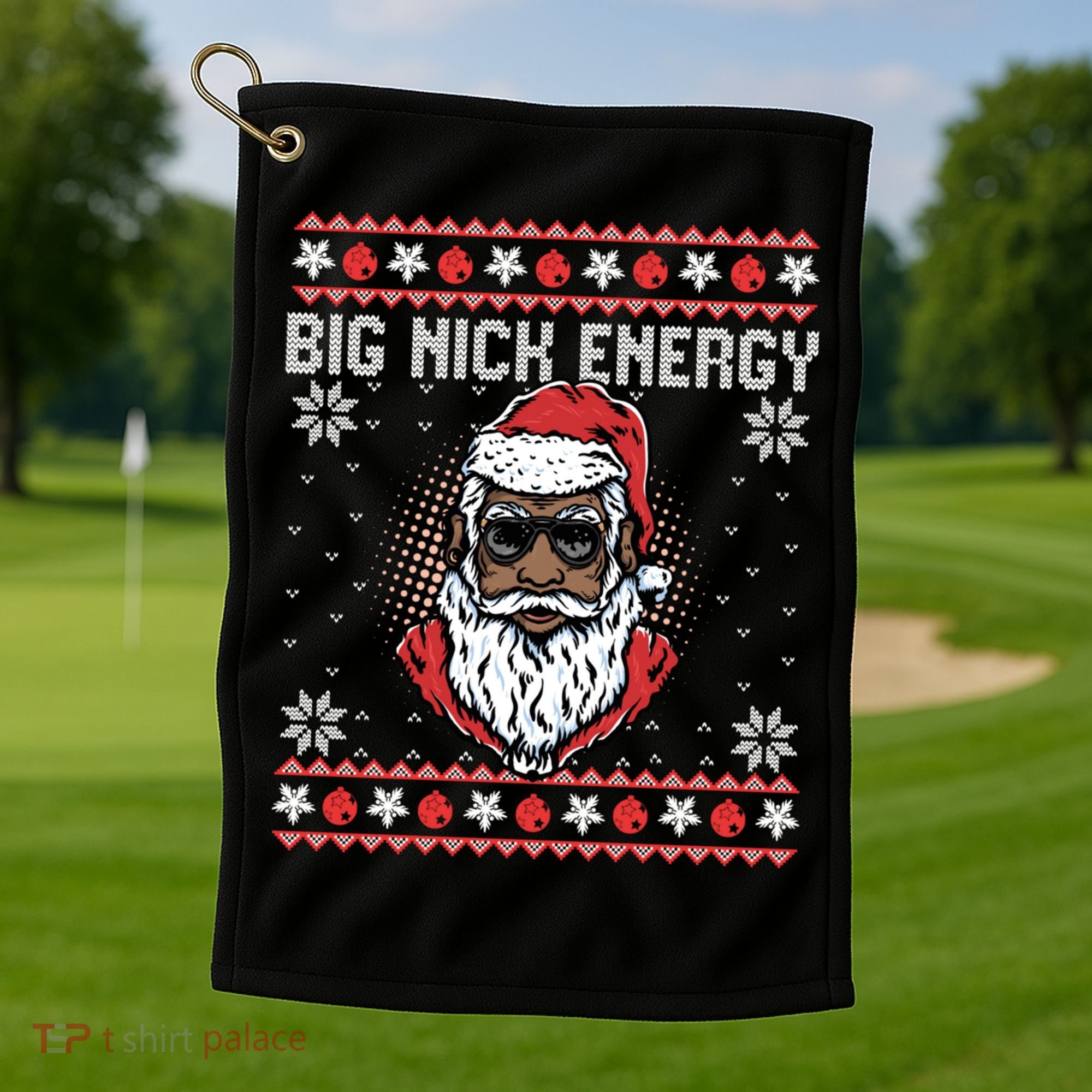 Big Nick Energy African American Santa Ugly Sweater Pullover Hoodie Golf Towel