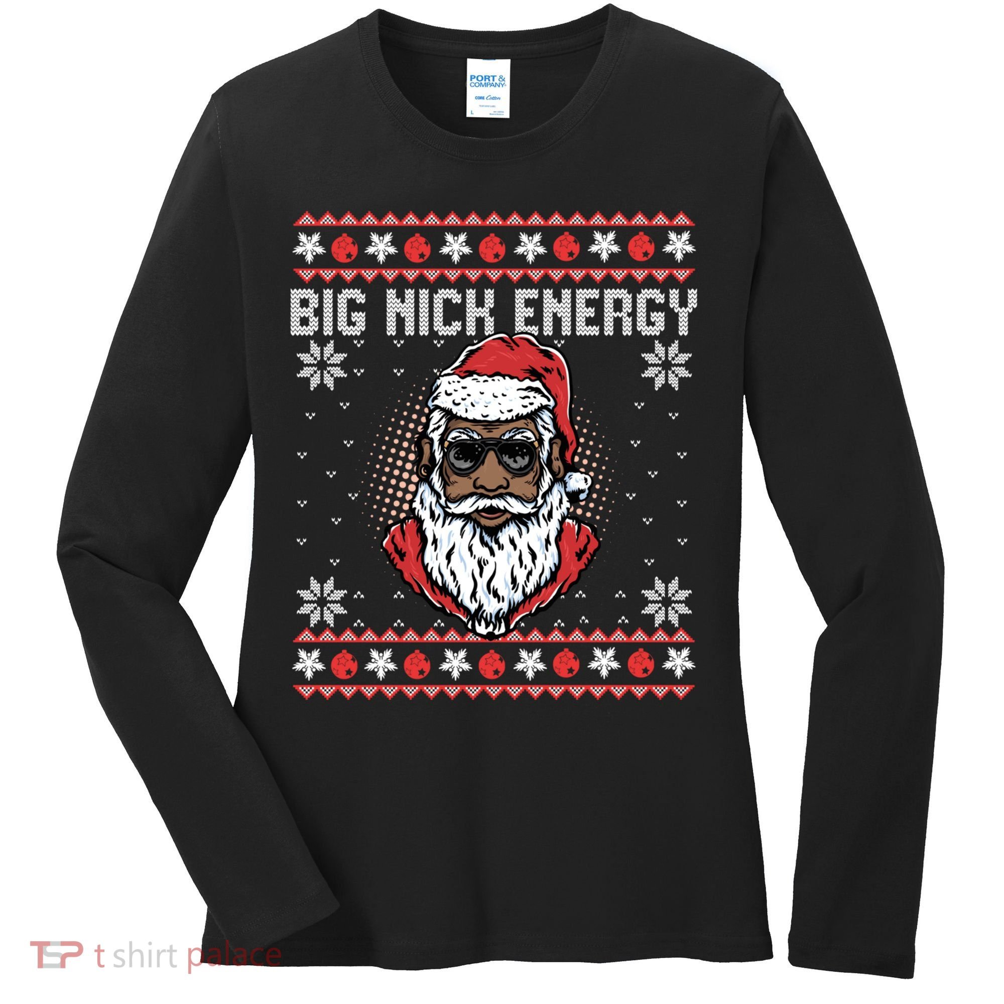 Big Nick Energy African American Santa Ugly Sweater Pullover Hoodie Women's Long Sleeve Shirt