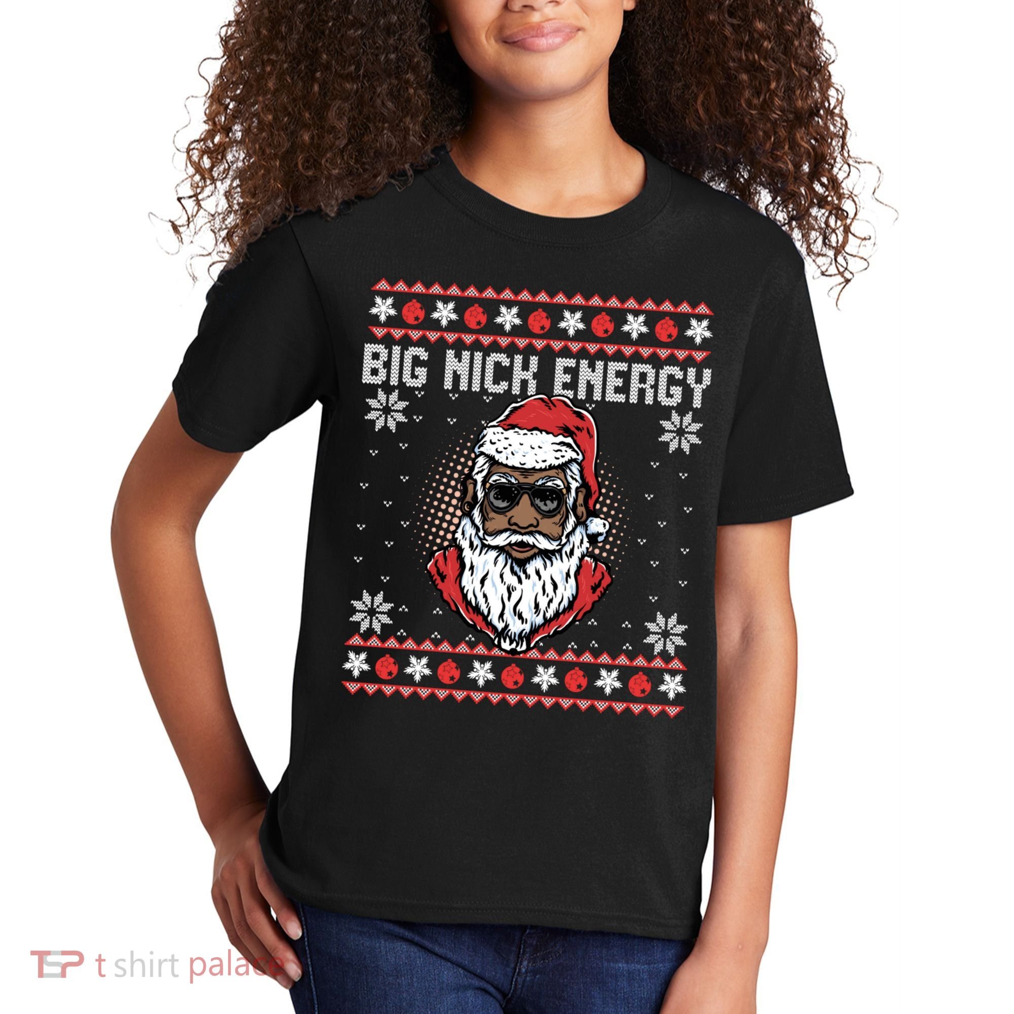 Big Nick Energy African American Santa Ugly Sweater Pullover Hoodie Kids T-Shirt