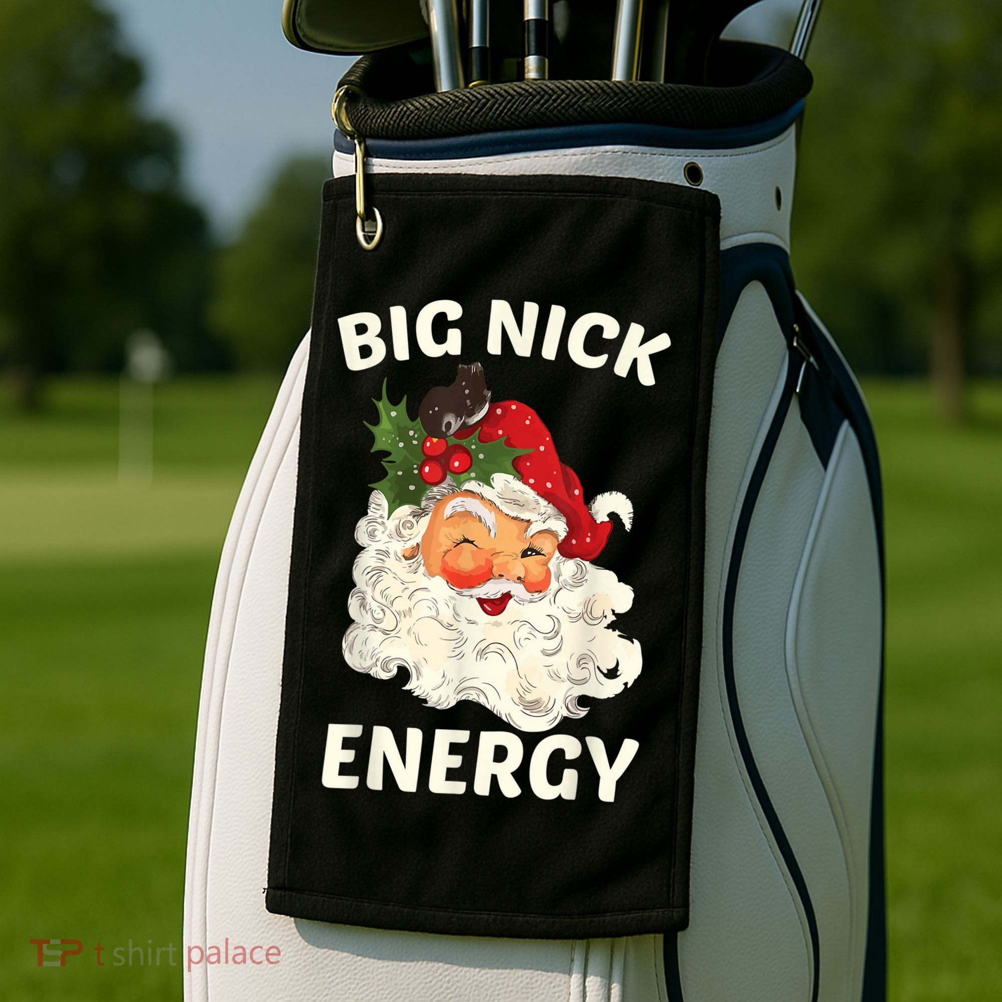 Big Nick Energy Funny Santa Christmas Golf Towel