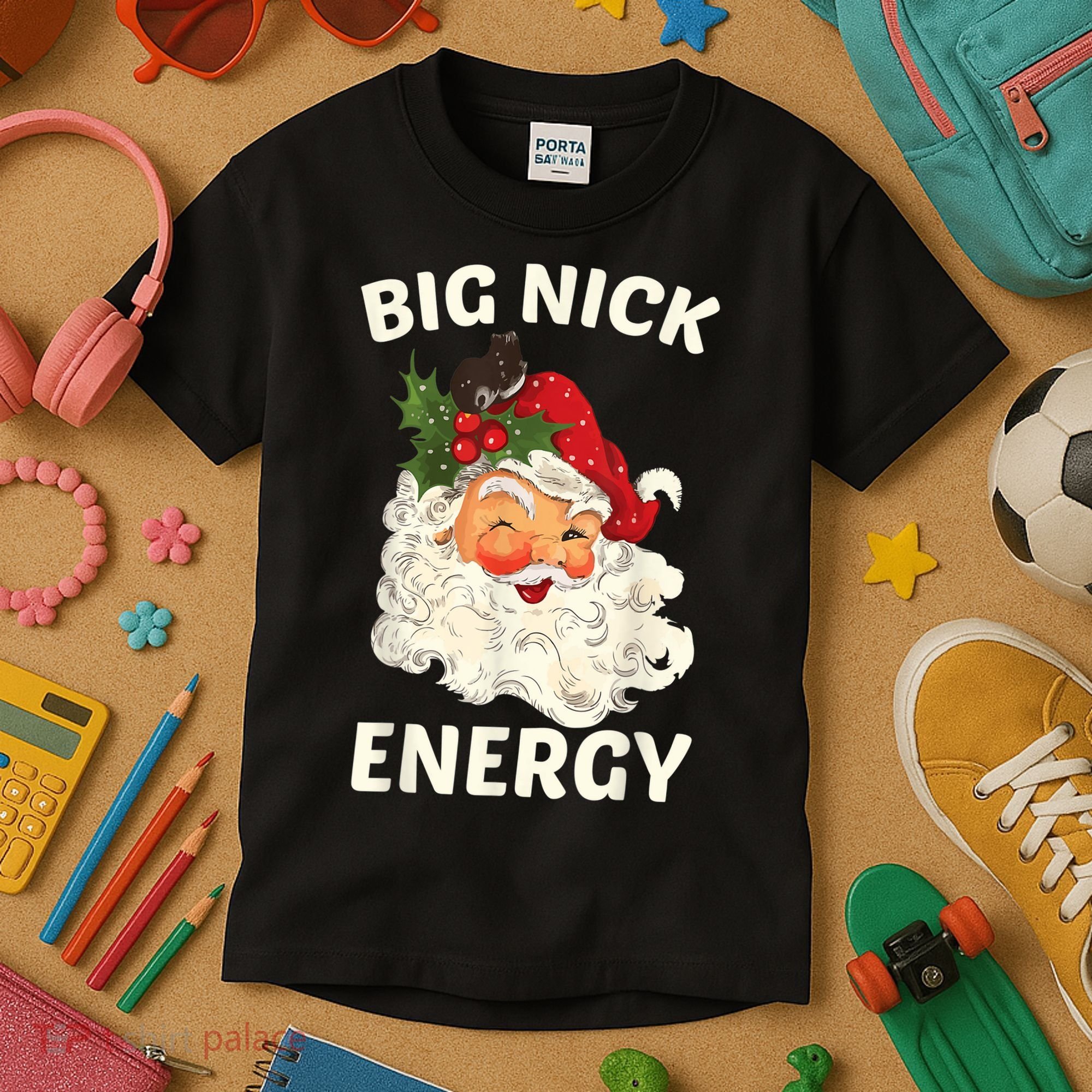 Big Nick Energy Funny Santa Christmas Kids T-Shirt