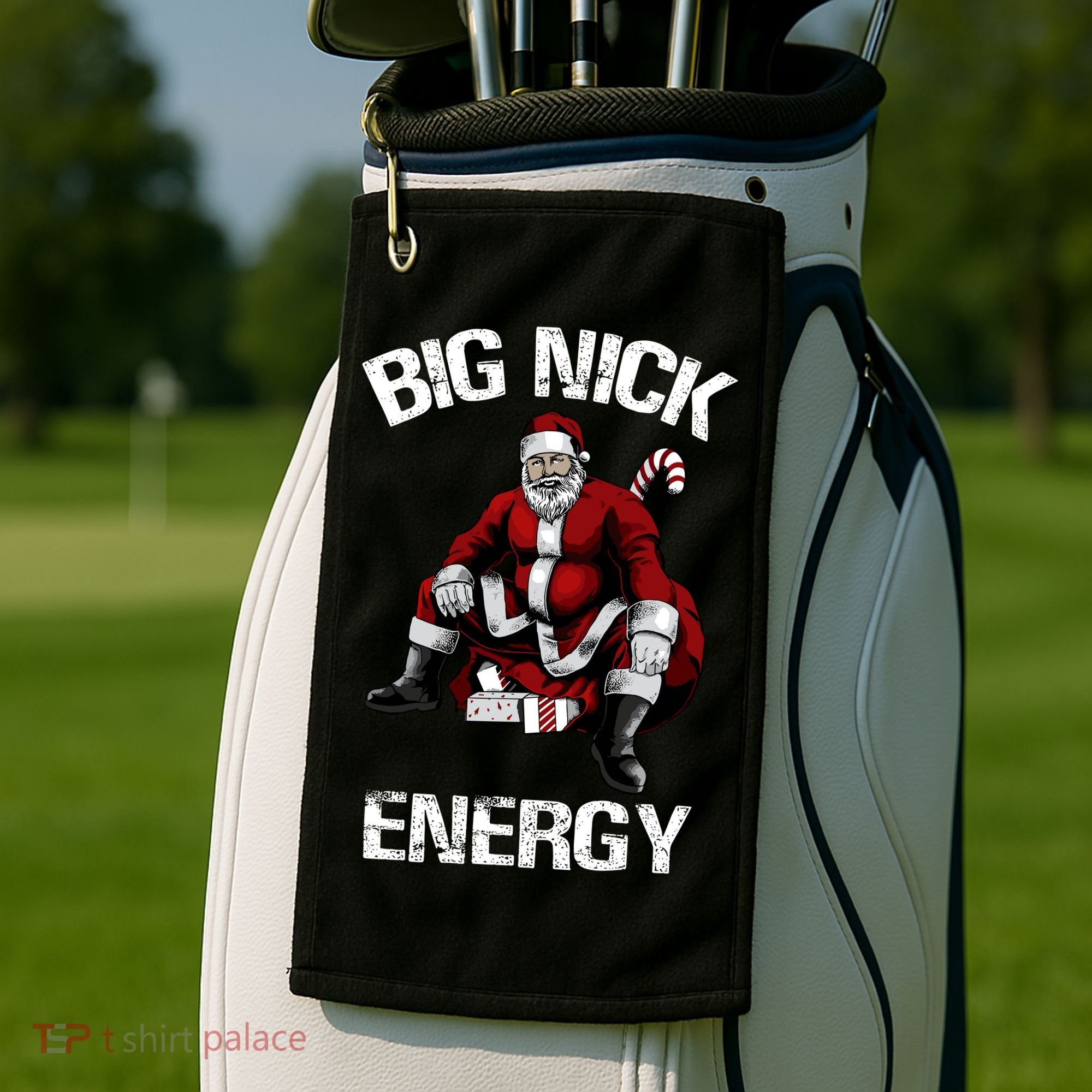 Big Nick Energy Funny Santa Christmas Golf Towel