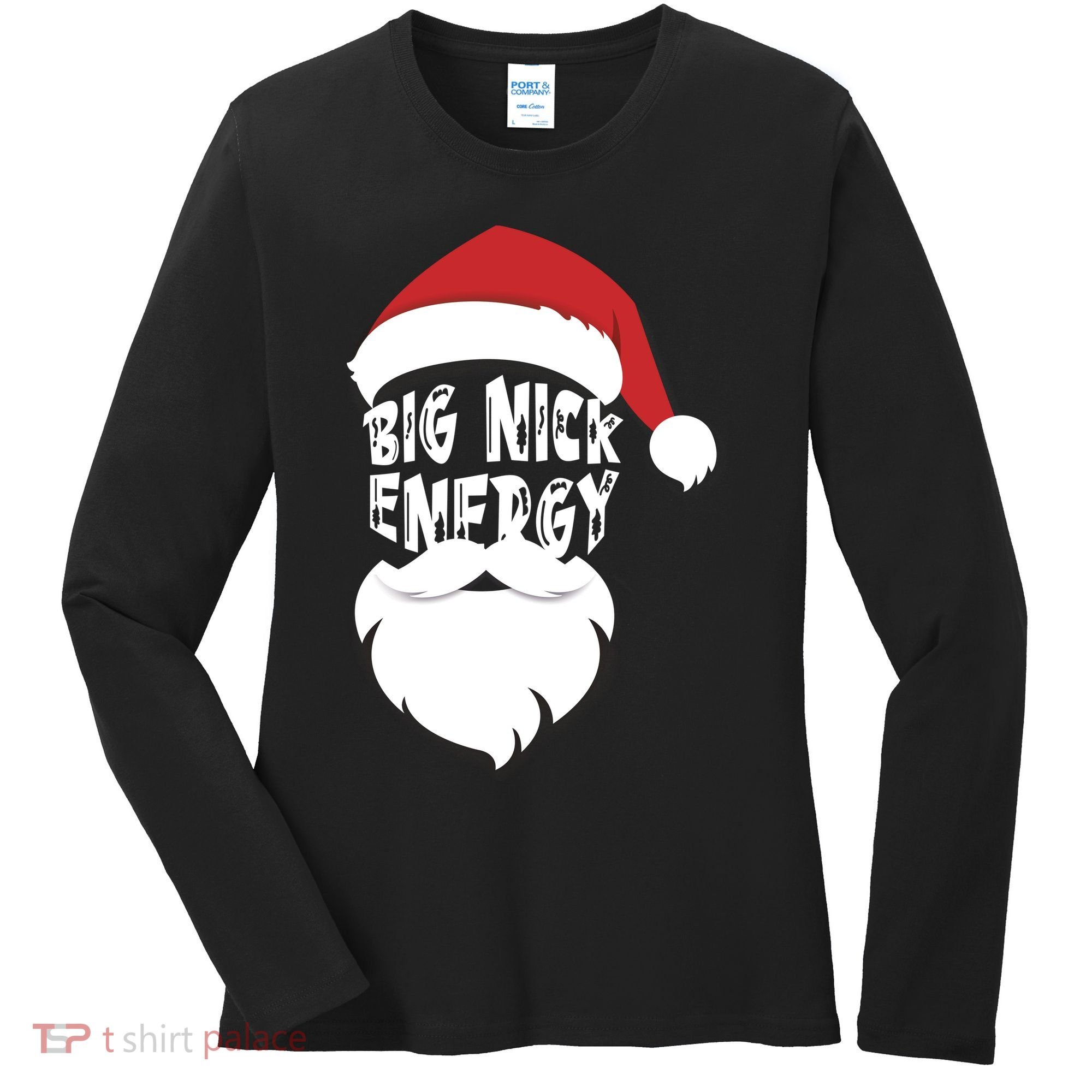 Big Nick Energy Funny Xmas Santa Hipster Women's Long Sleeve Shirt