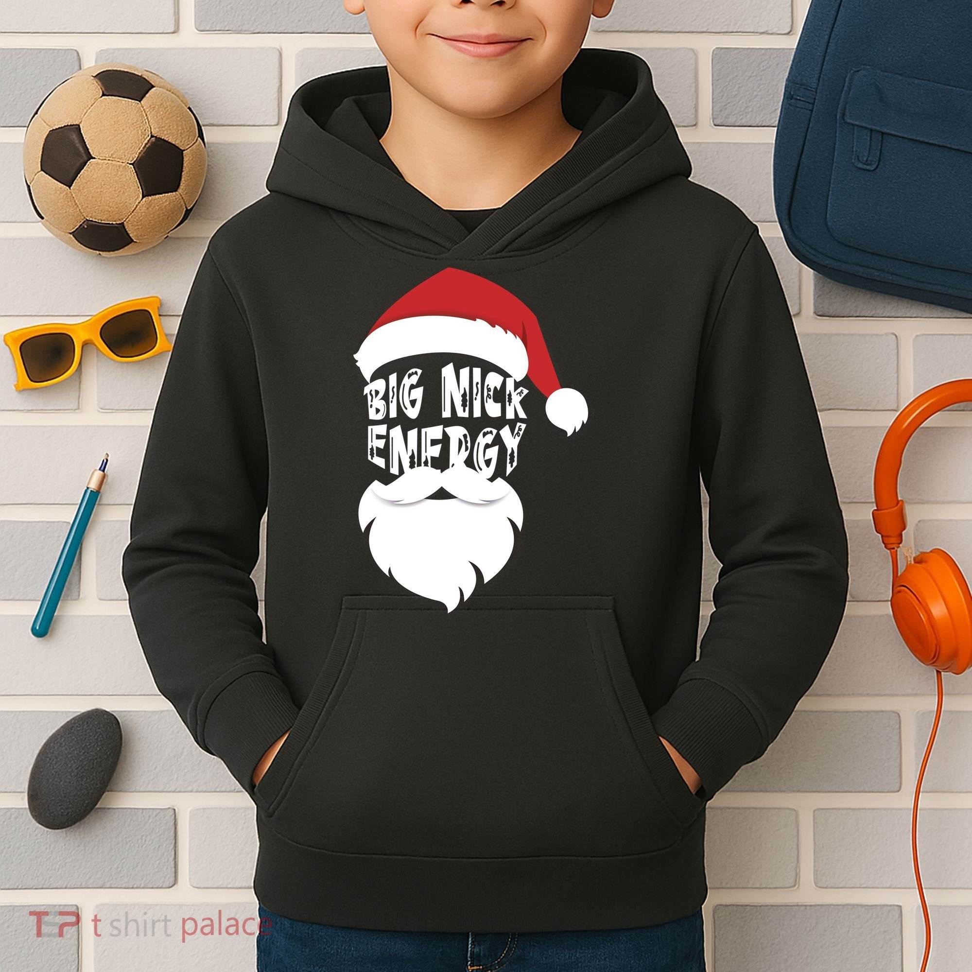 Big Nick Energy Funny Xmas Santa Hipster Kids Hoodie