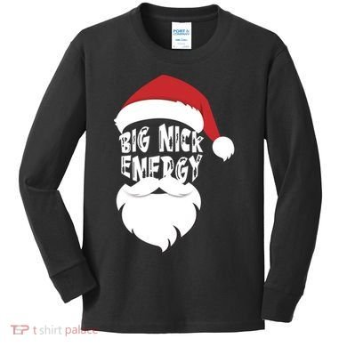 Big Nick Energy Funny Xmas Santa Hipster Kids Long Sleeve Shirt