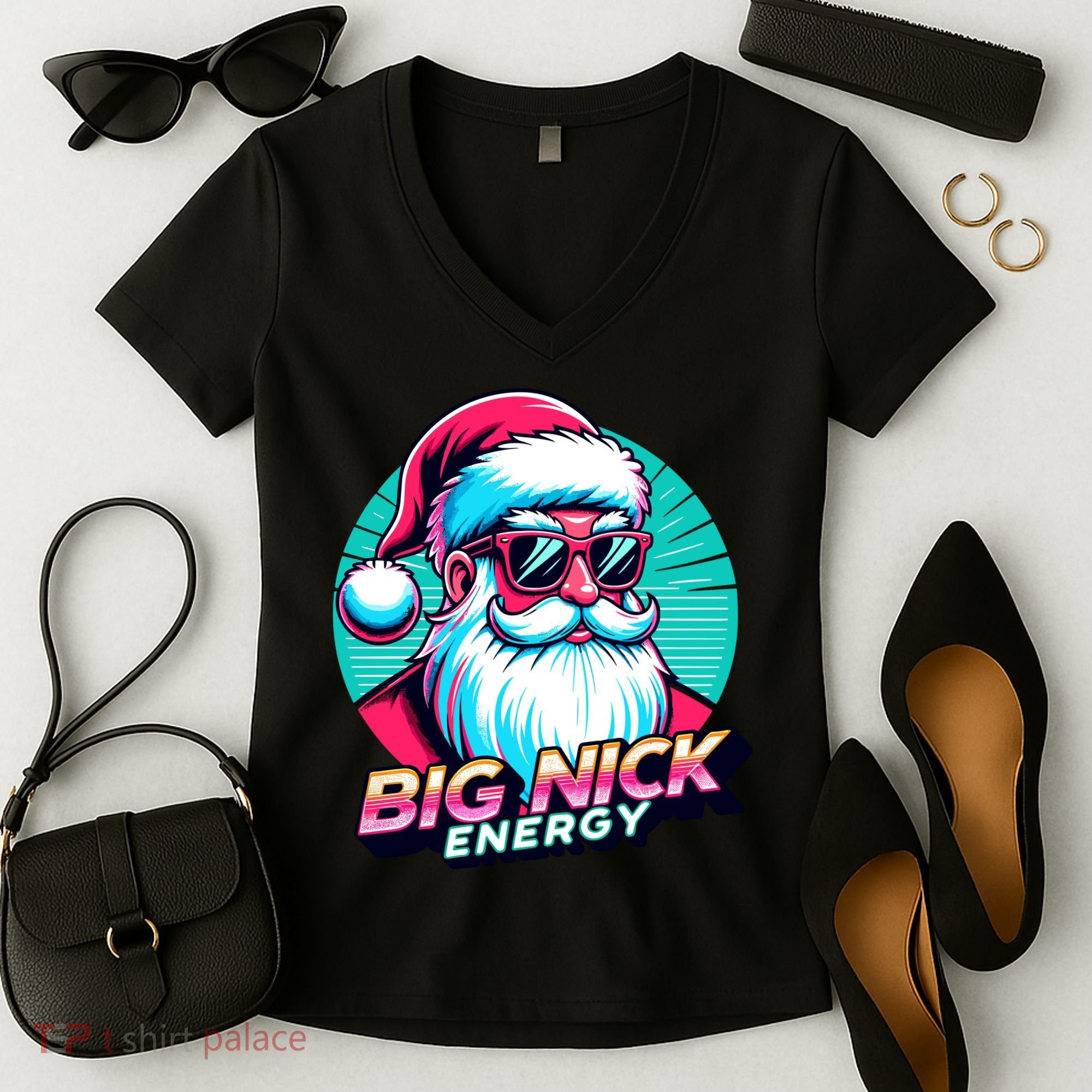 Big Nick Energy Funny Santa Christmas Women's V-Neck T-Shirt