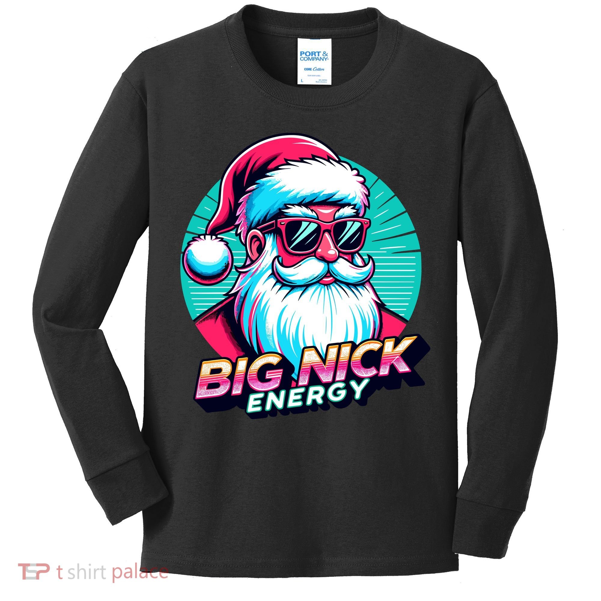 Big Nick Energy Funny Santa Christmas Kids Long Sleeve Shirt