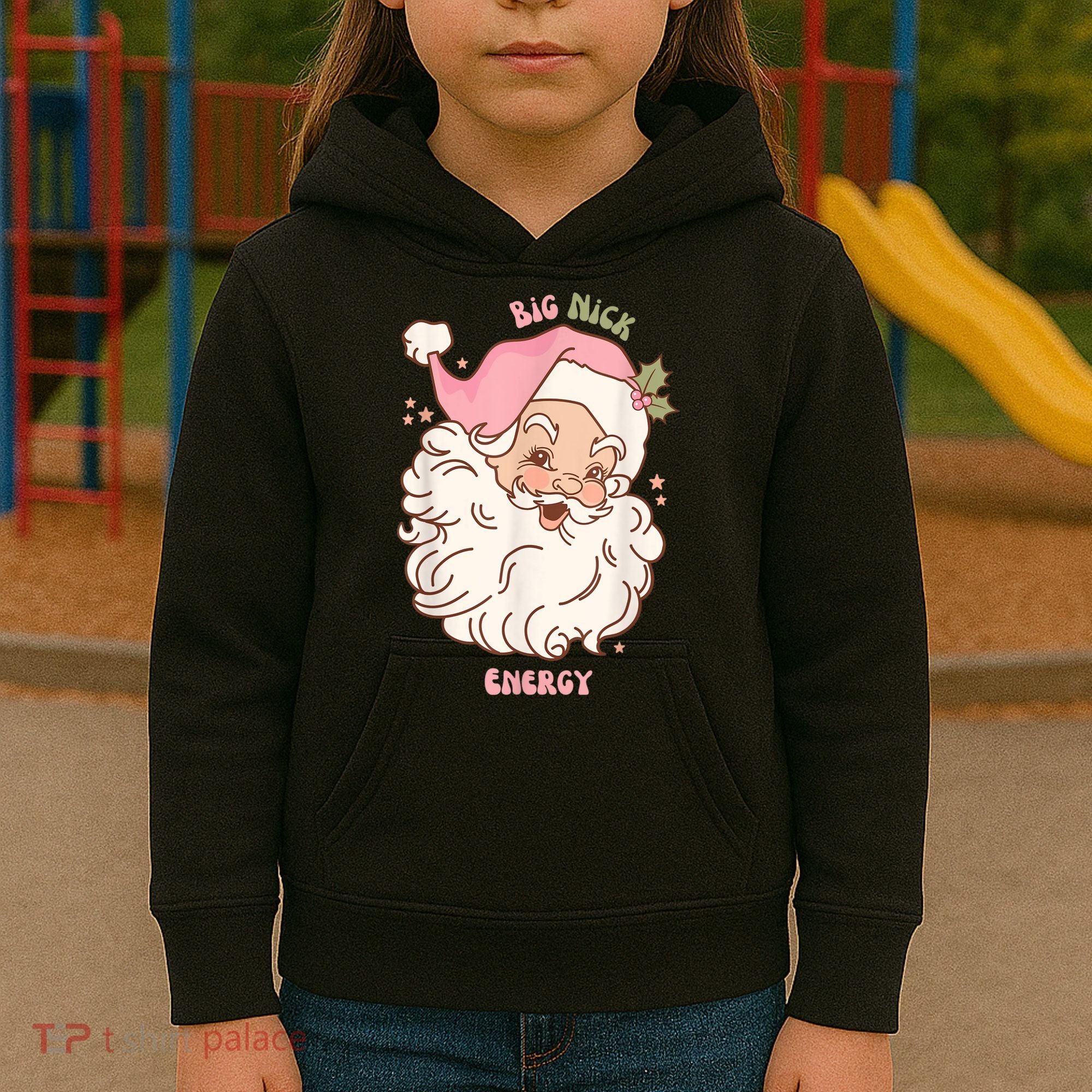 Big Nick Energy Shirt Santa Xmas Funny Christmas Kids Hoodie