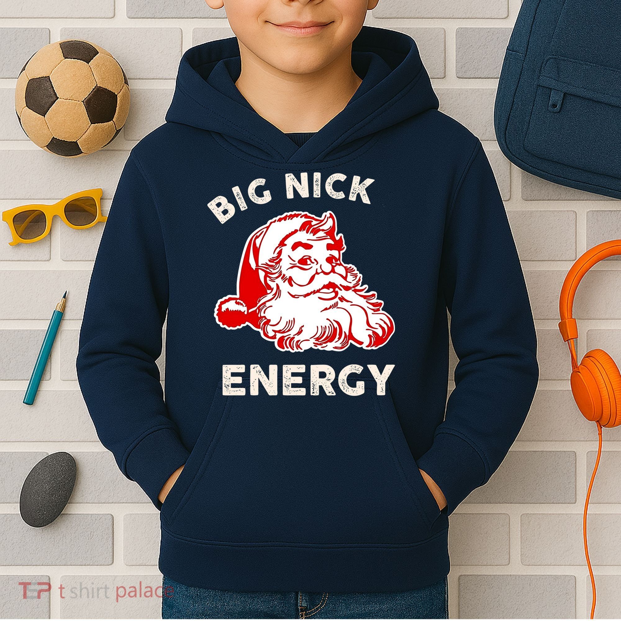 Big Nick Energy Funny Xmas Fat Santa Claus Saint Nicholas Kids Hoodie