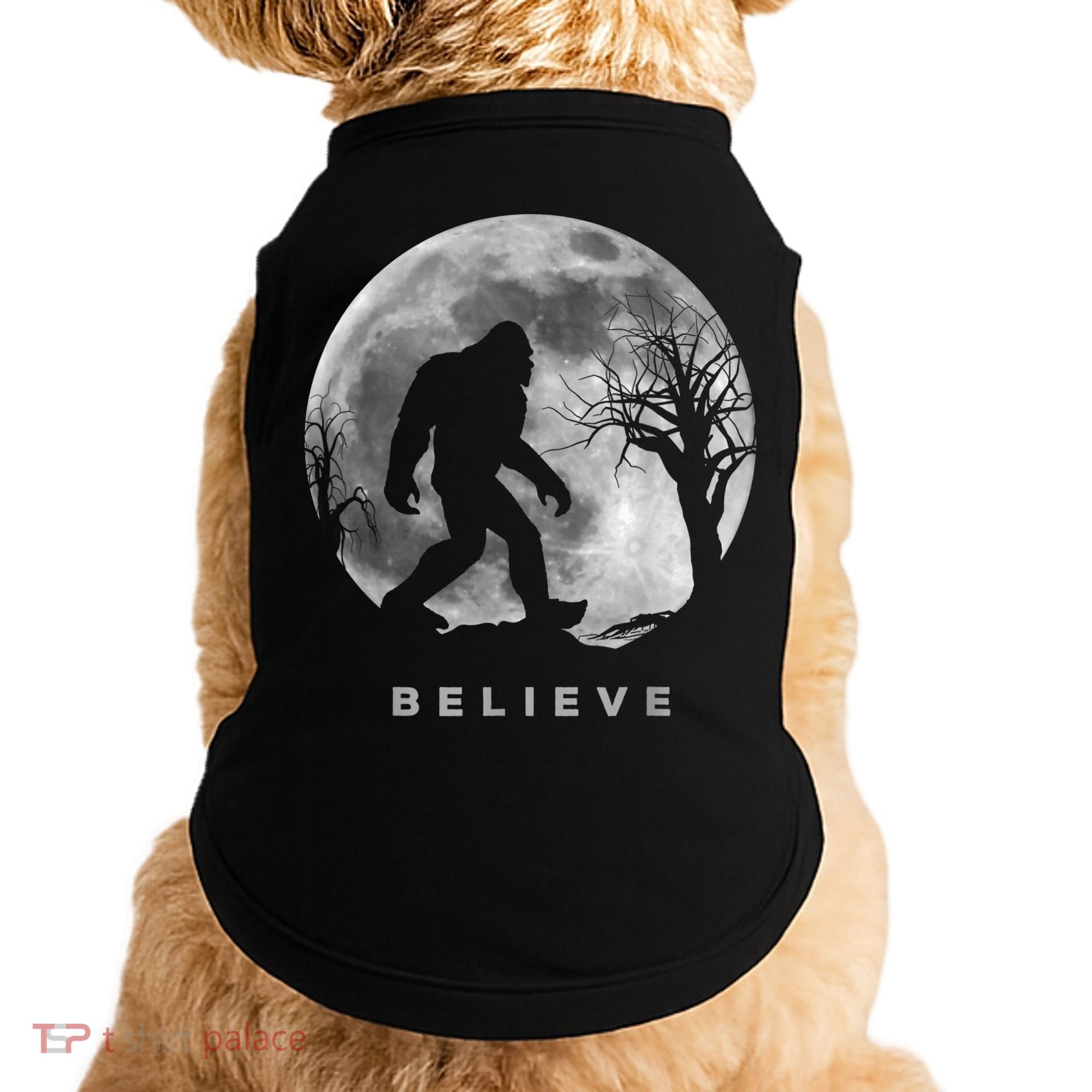 Bigfoot Night Full Moon I Believe Sasquatch Men Kids Doggie Tank