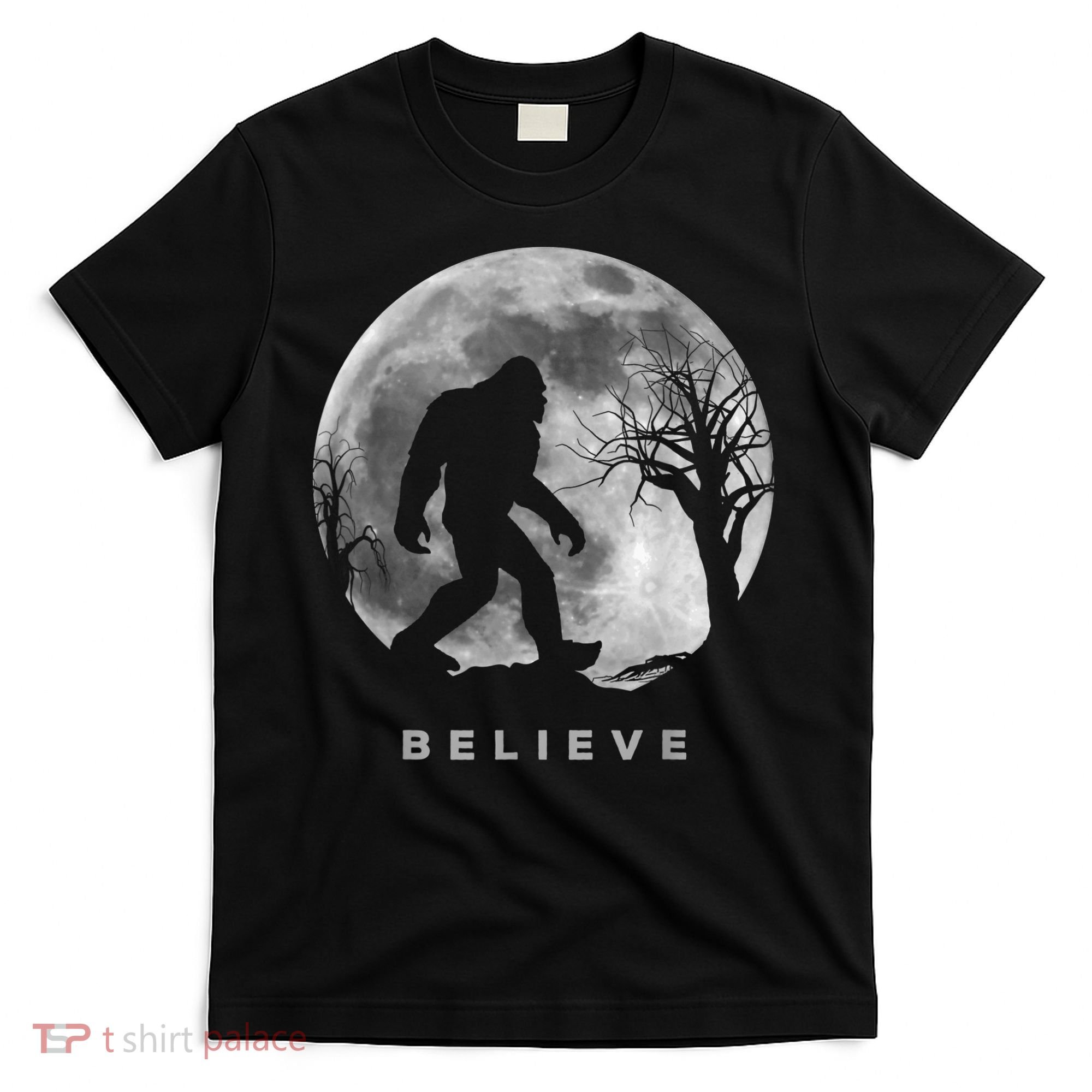Bigfoot Night Full Moon I Believe Sasquatch Men Kids T-Shirt