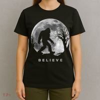 Bigfoot Night Full Moon I Believe Sasquatch Men Kids T-Shirt thumb 4