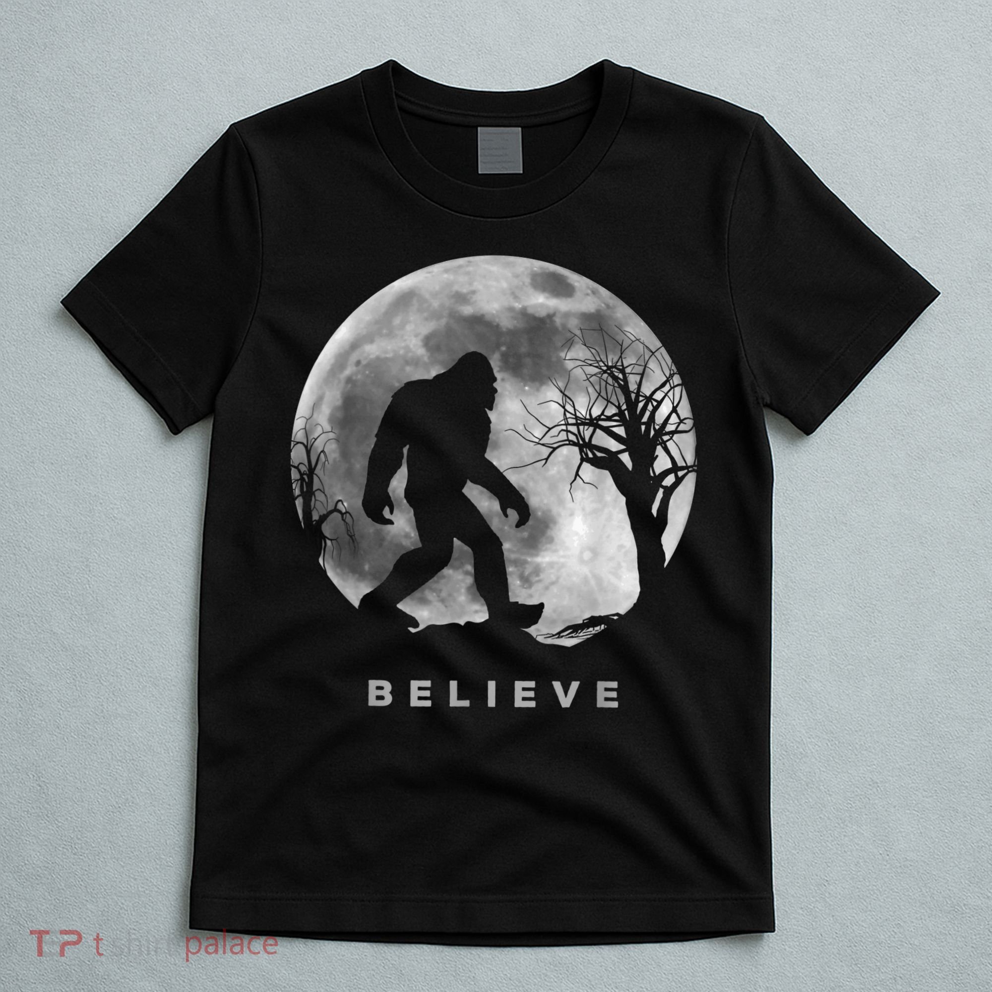 Bigfoot Night Full Moon I Believe Sasquatch Men Kids T-Shirt