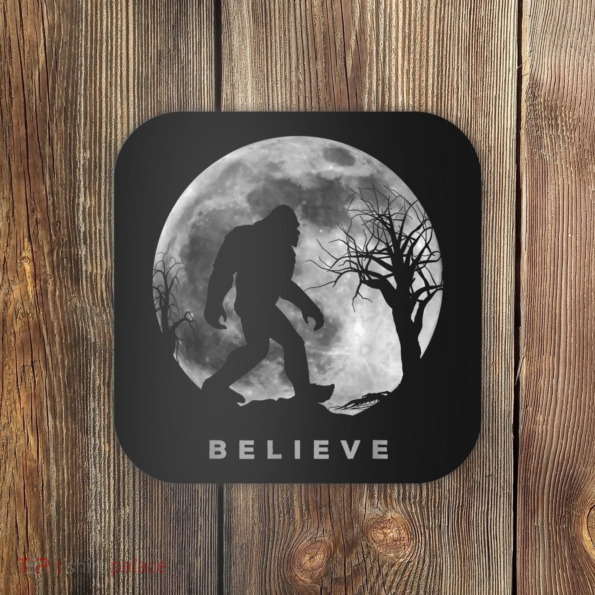Bigfoot Night Full Moon I Believe Sasquatch Men Kids Coaster