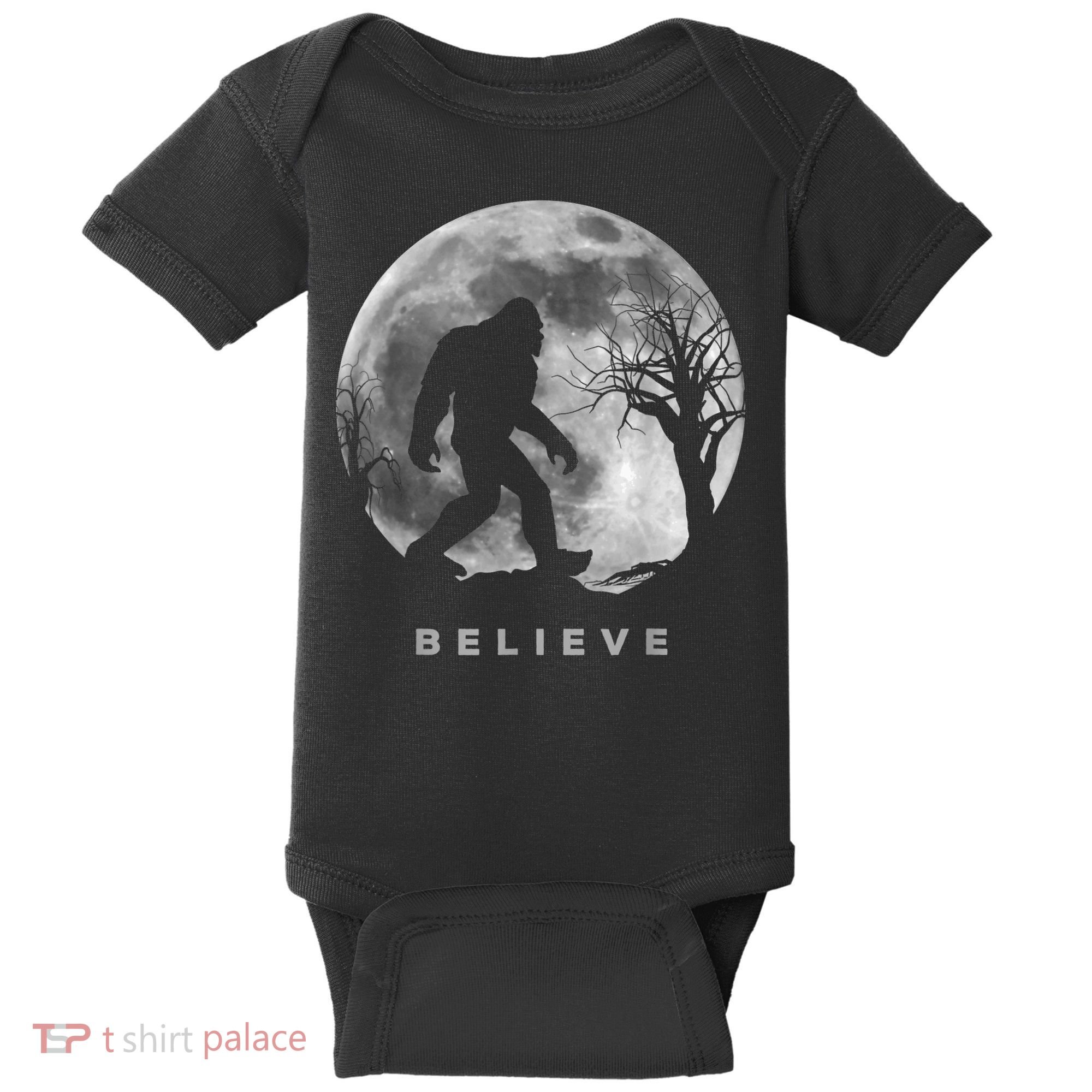 Bigfoot Night Full Moon I Believe Sasquatch Men Kids Baby Bodysuit