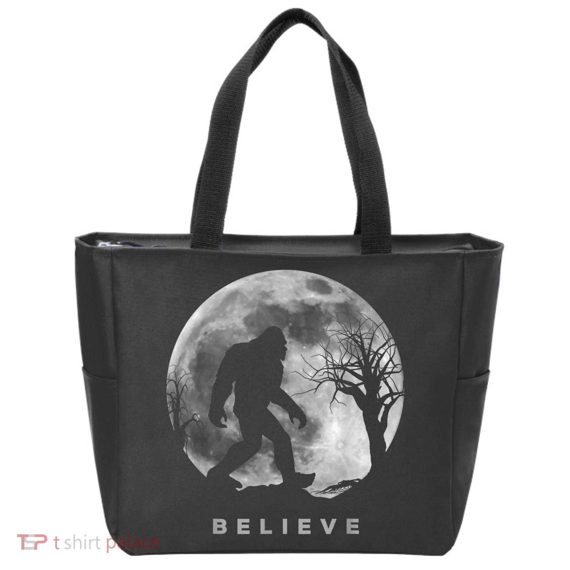 Bigfoot Night Full Moon I Believe Sasquatch Men Kids Tote Bag