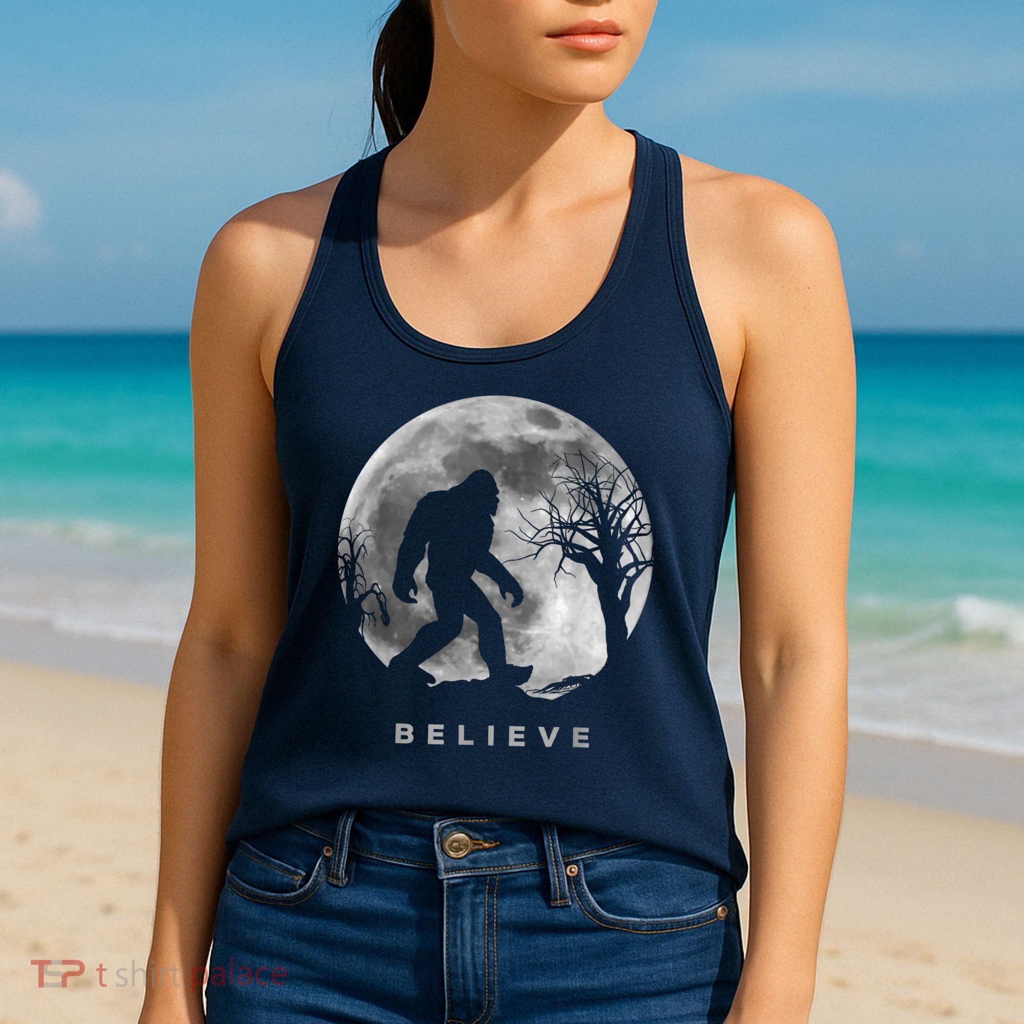 Bigfoot Night Full Moon I Believe Sasquatch Women's Tank Top