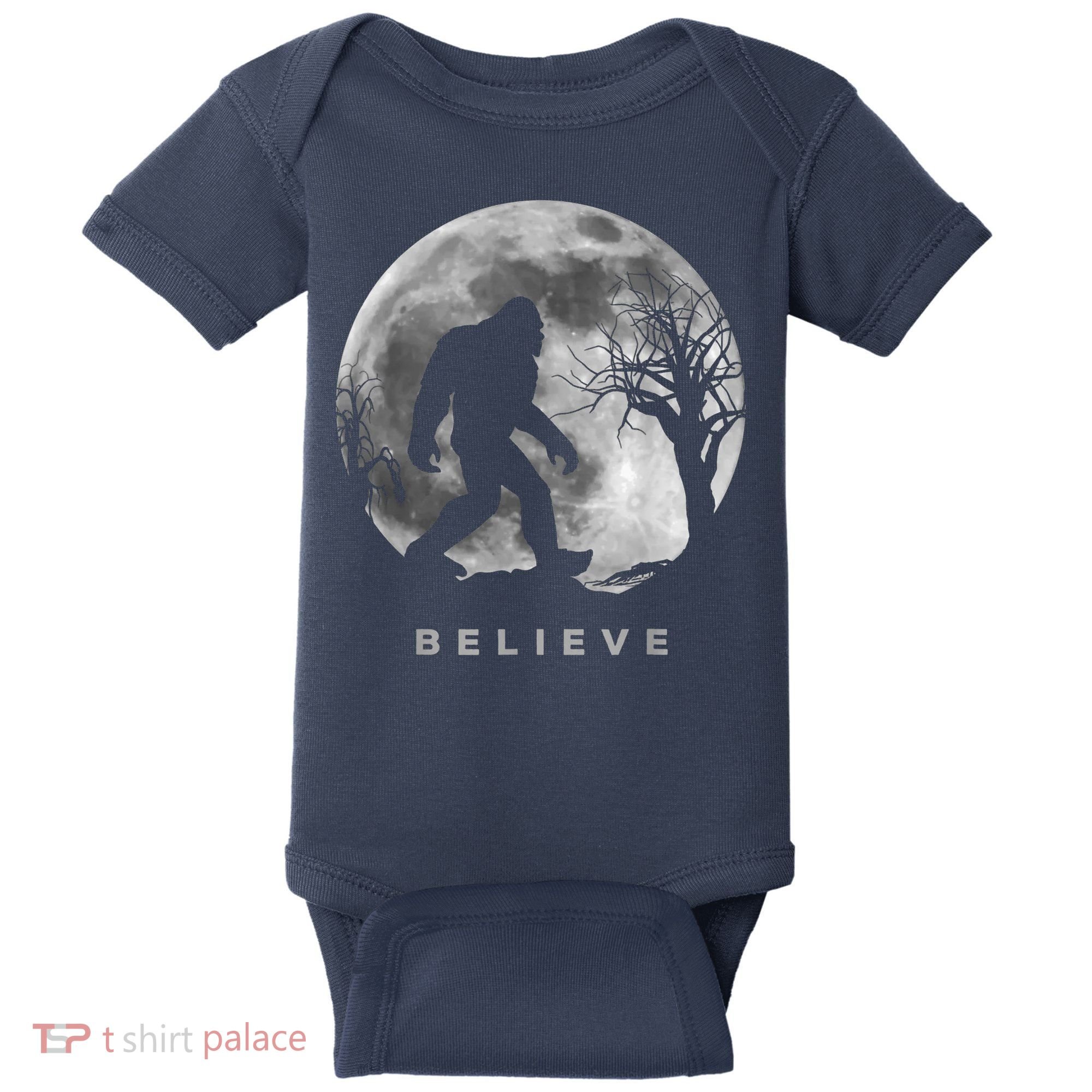 Bigfoot Night Full Moon I Believe Sasquatch Baby Bodysuit