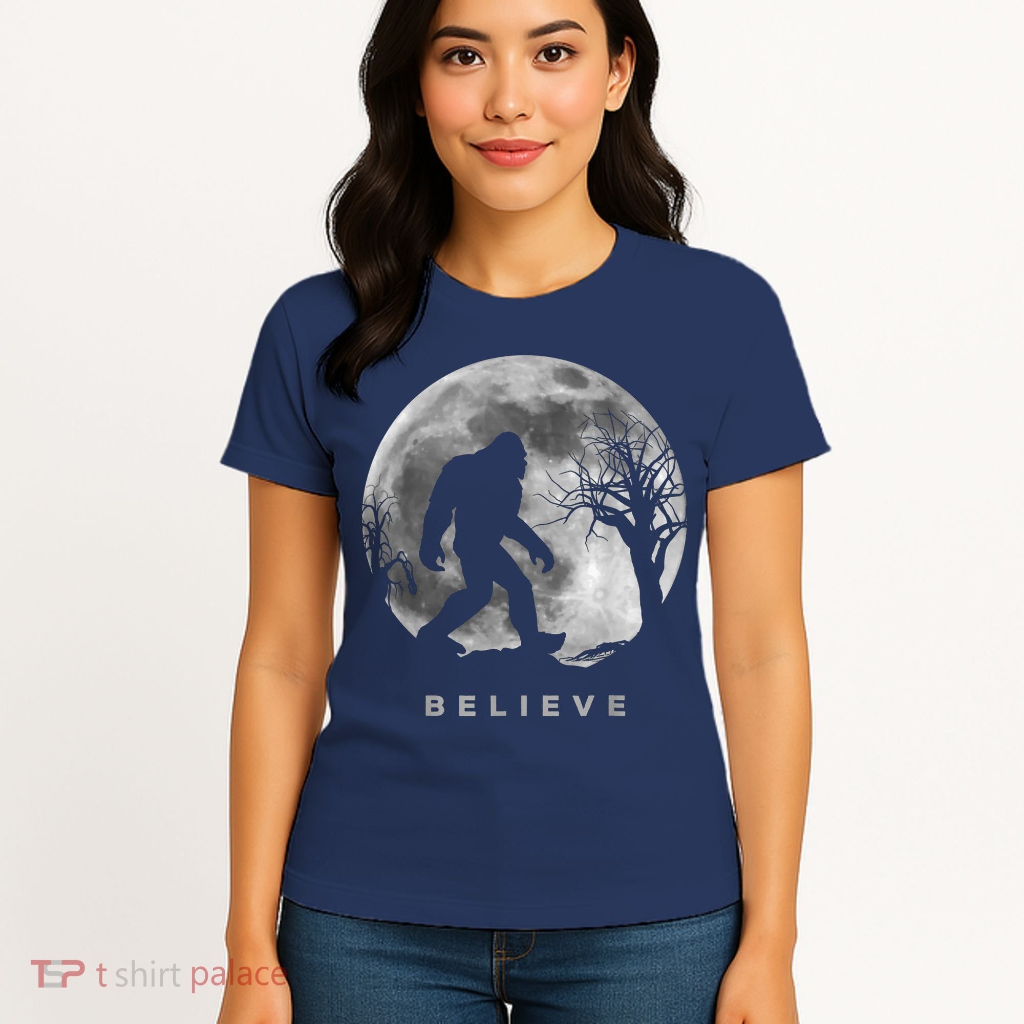 Bigfoot Night Full Moon I Believe Sasquatch Women's T-Shirt
