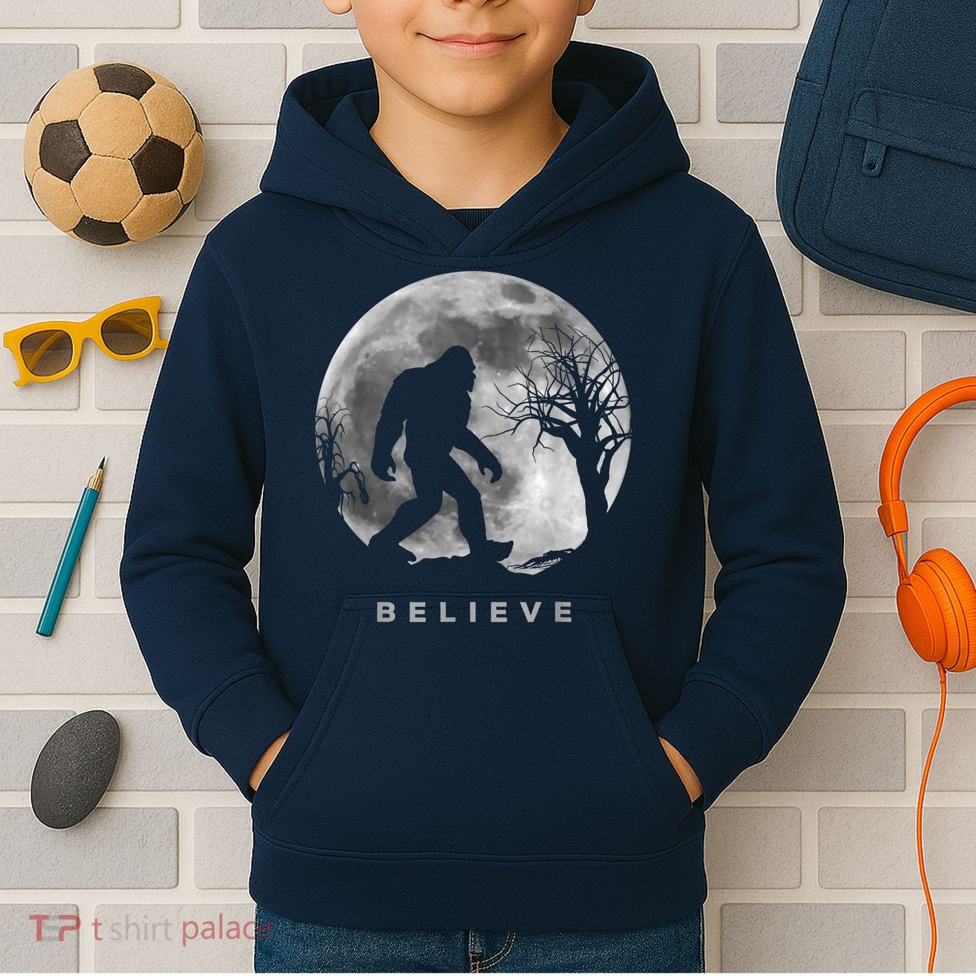 Bigfoot Night Full Moon I Believe Sasquatch Kids Hoodie