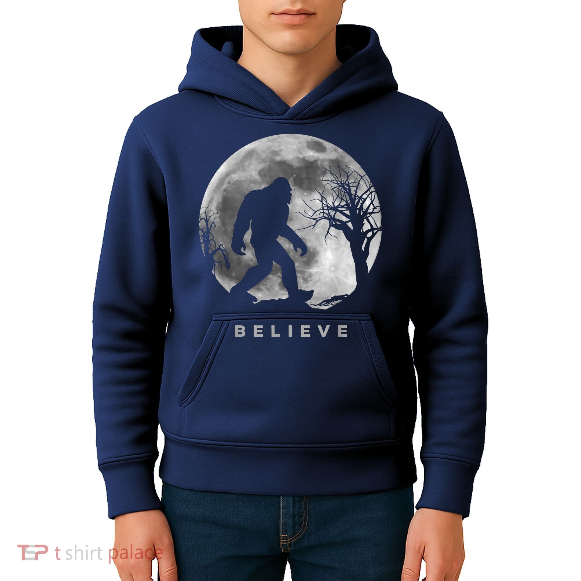 Bigfoot Night Full Moon I Believe Sasquatch Kids Hoodie