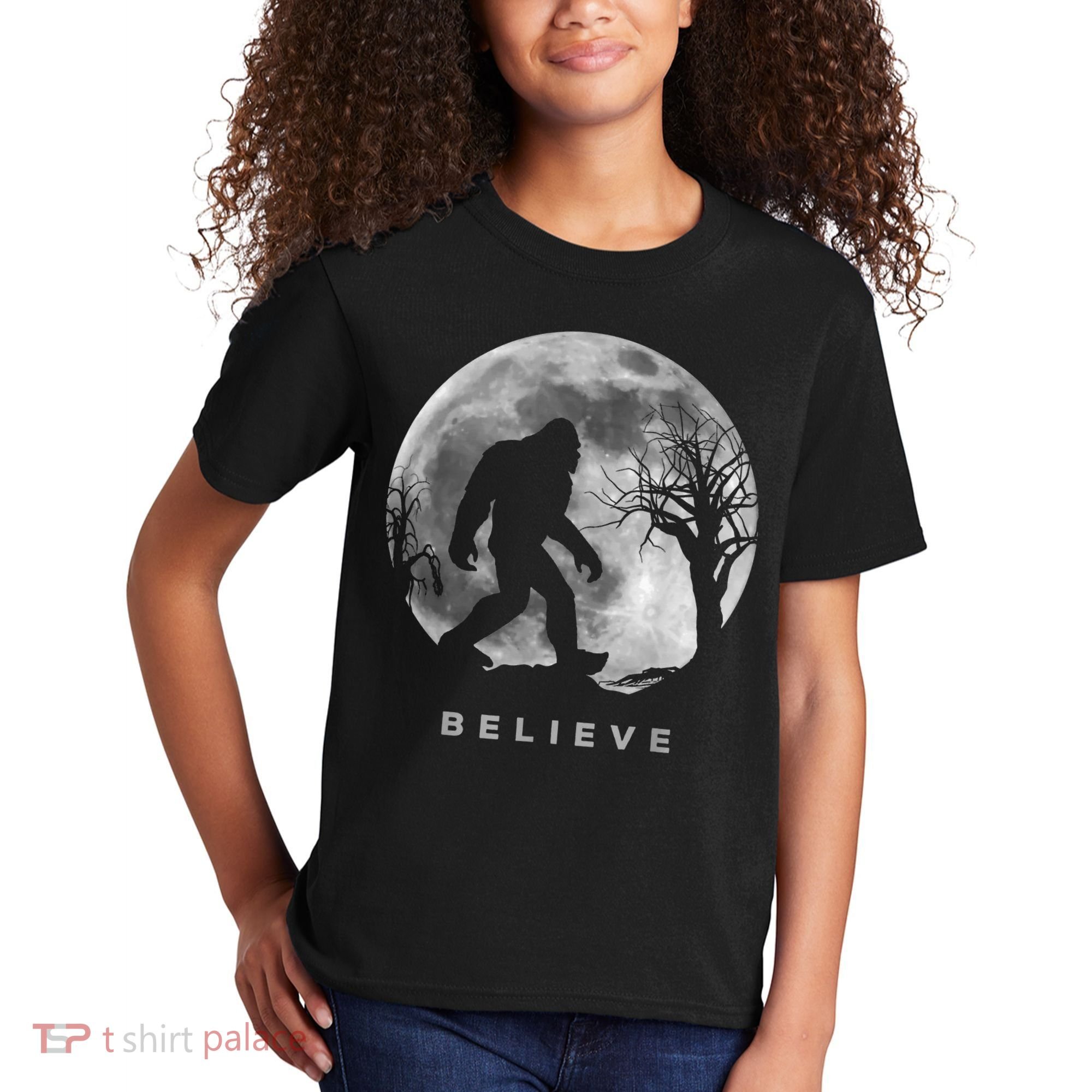 Bigfoot Night Full Moon I Believe Sasquatch Kids T-Shirt