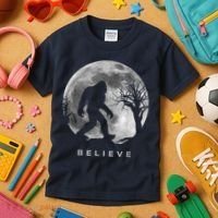 Bigfoot Night Full Moon I Believe Sasquatch Kids T-Shirt thumb 3