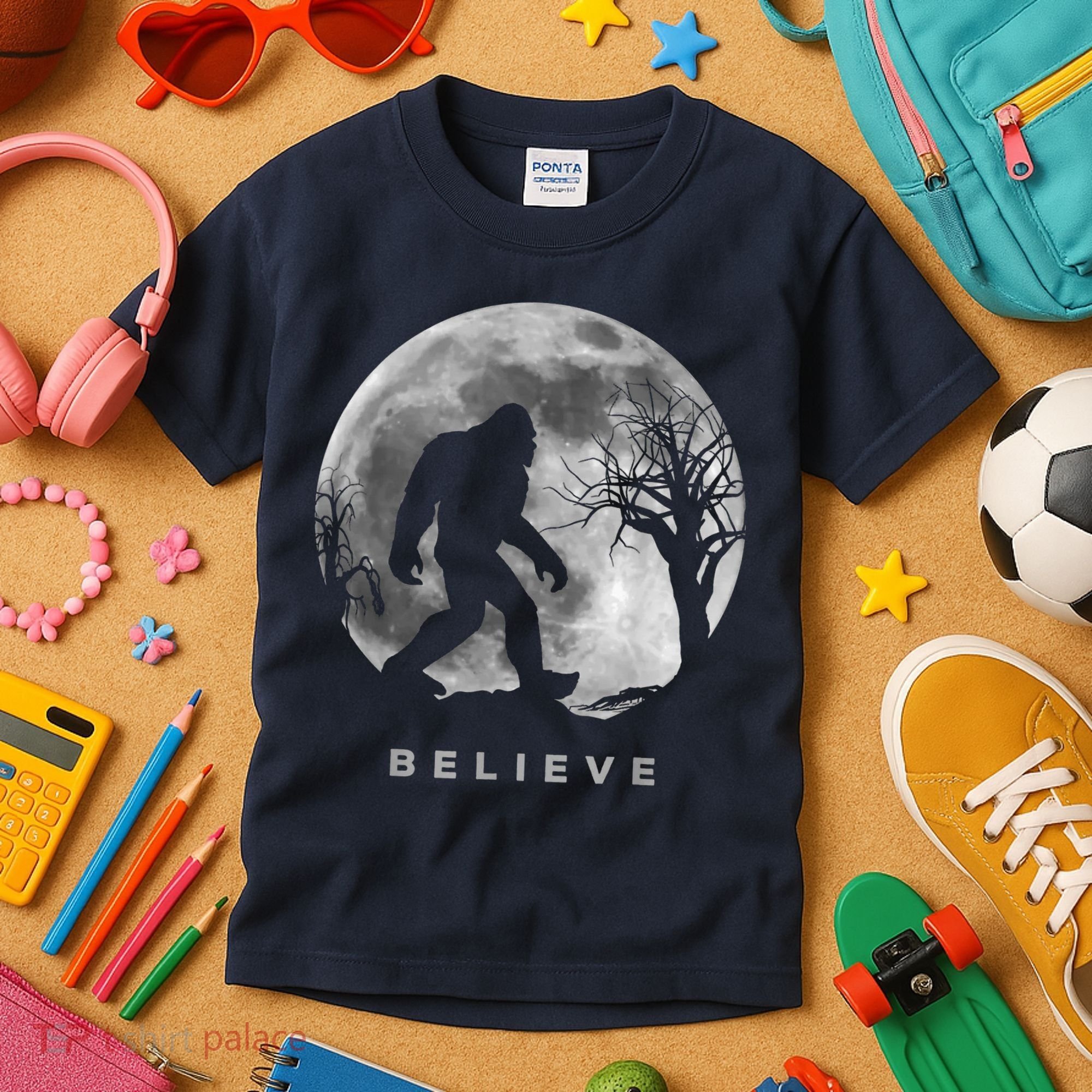 Bigfoot Night Full Moon I Believe Sasquatch Kids T-Shirt