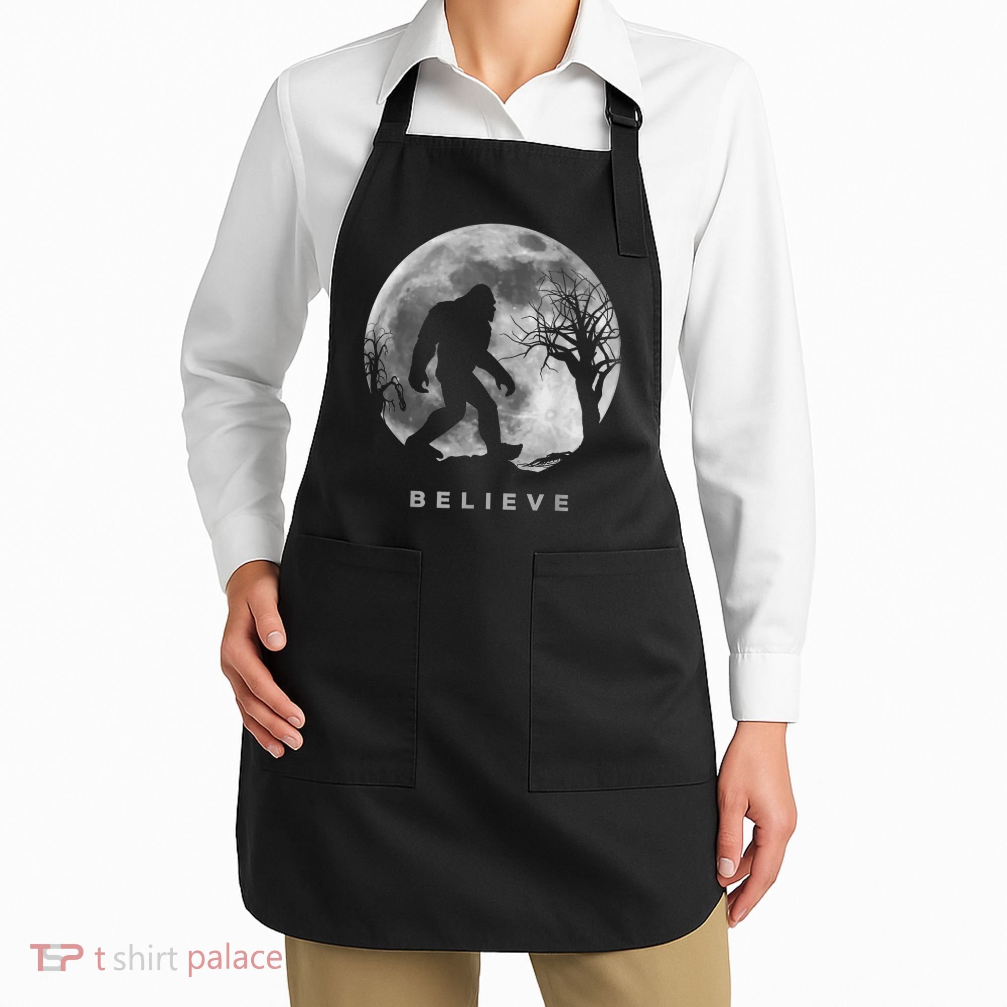 Bigfoot Night Full Moon I Believe Sasquatch Apron