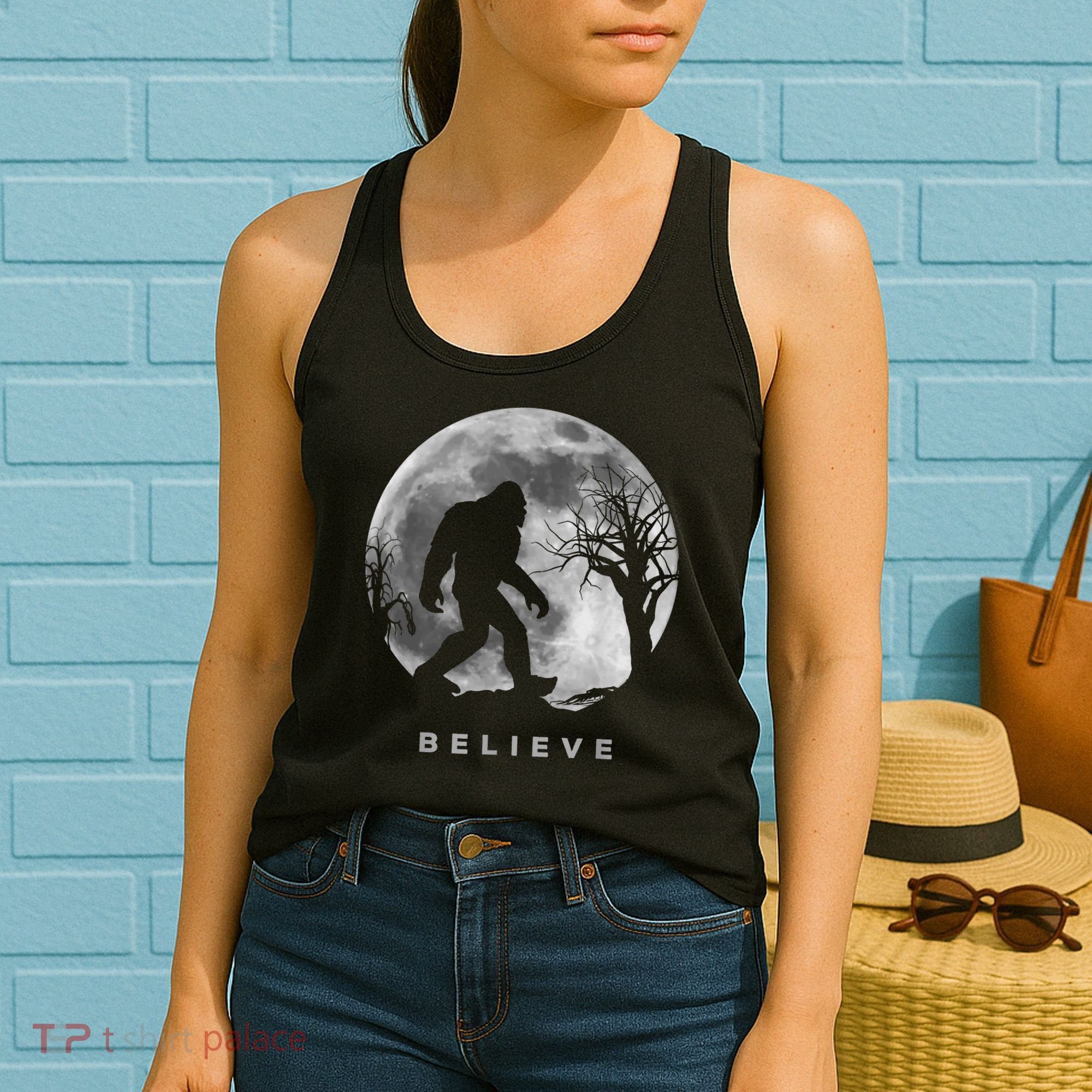 Bigfoot Night Full Moon I Believe Sasquatch Women's Tank Top