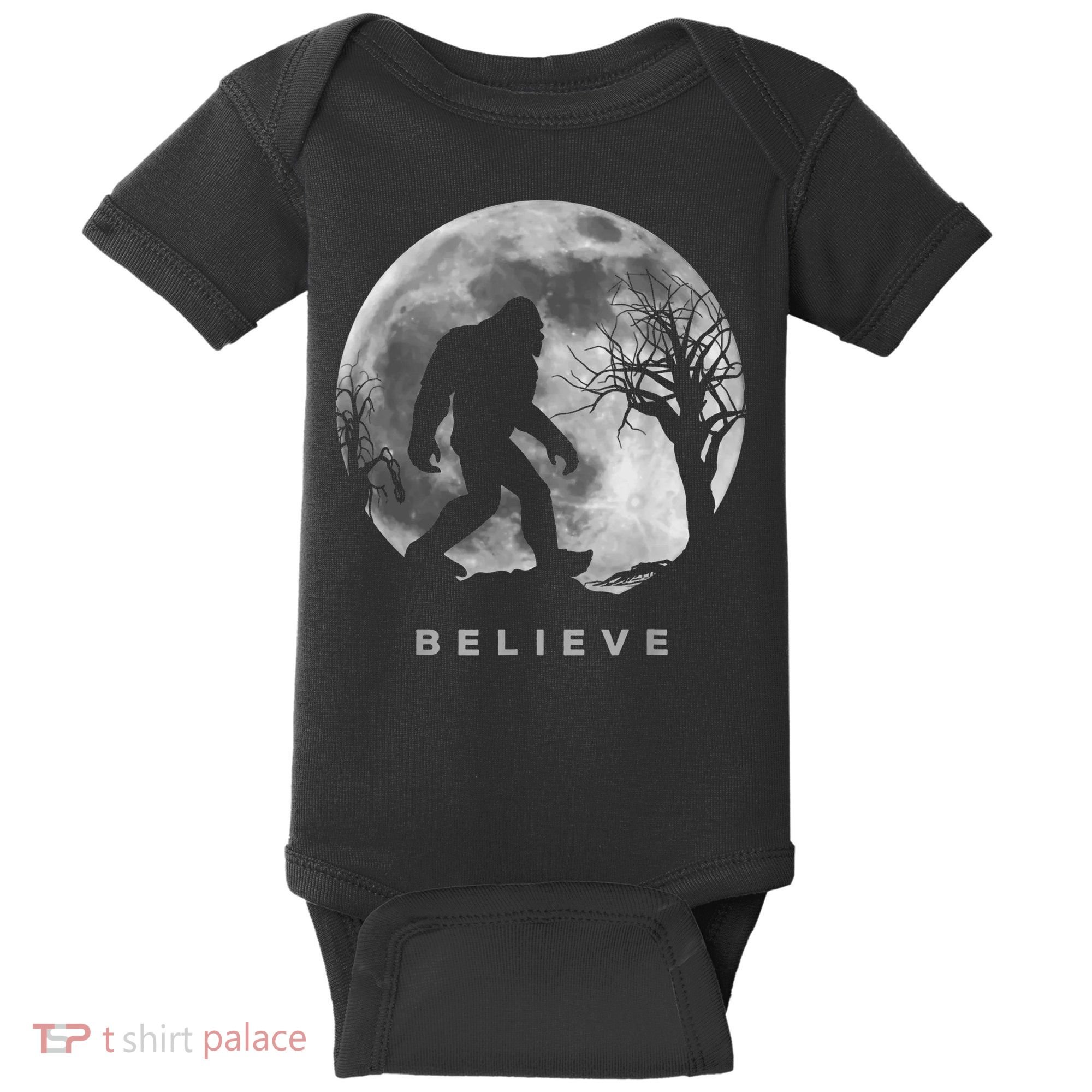 Bigfoot Night Full Moon I Believe Sasquatch Baby Bodysuit