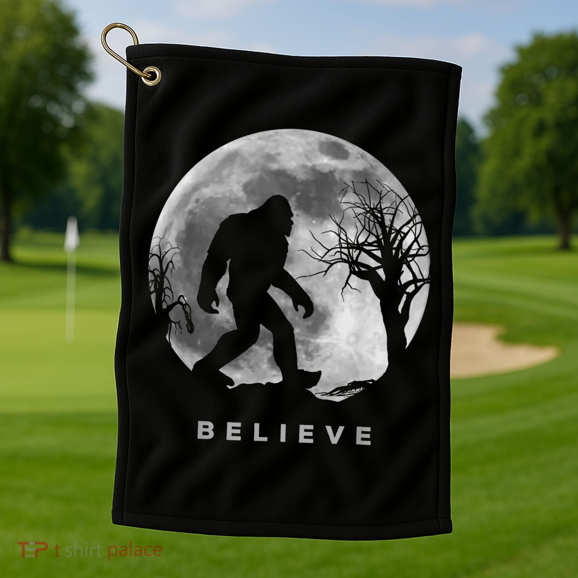 Bigfoot Night Full Moon I Believe Sasquatch Golf Towel