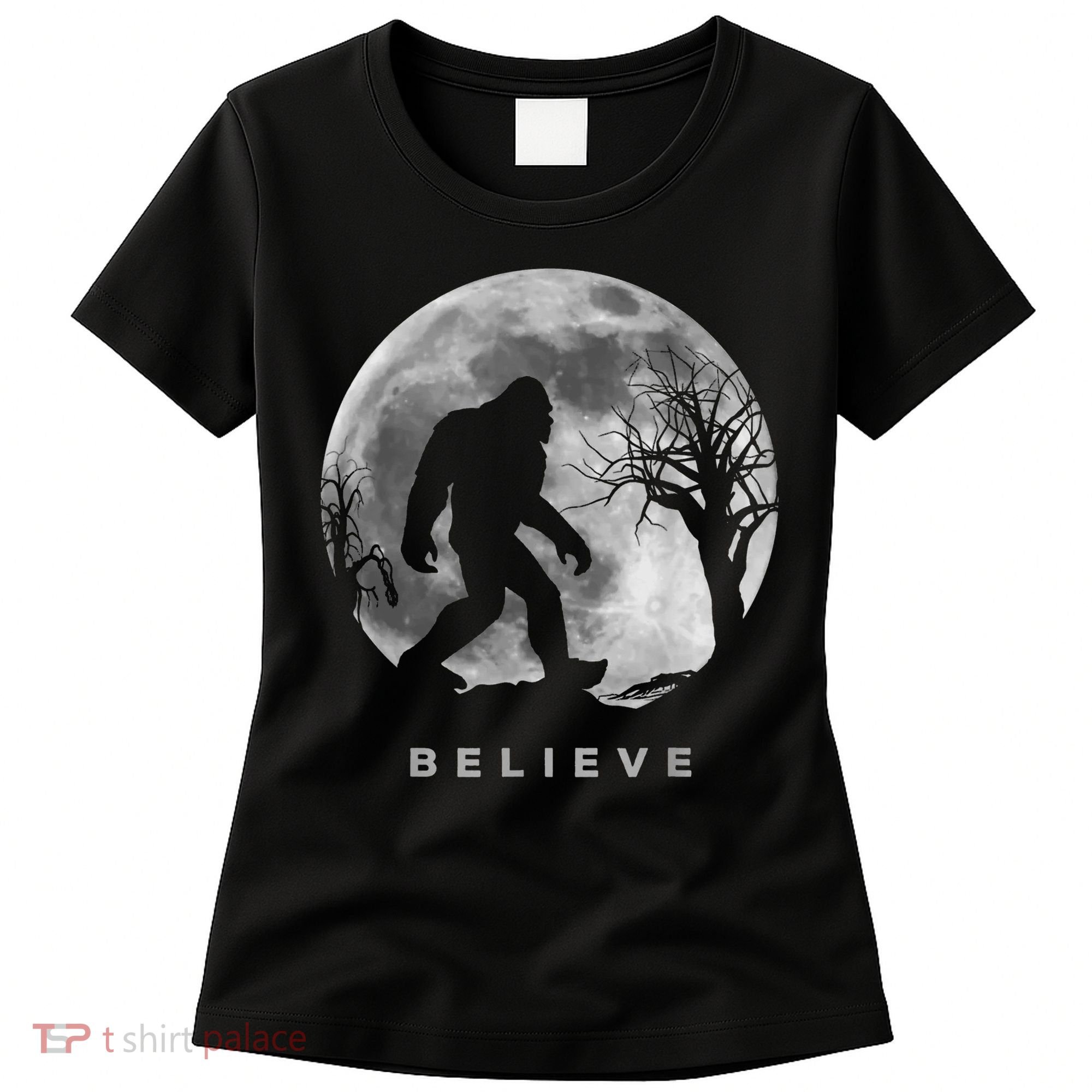 Bigfoot Night Full Moon I Believe Sasquatch Women's T-Shirt