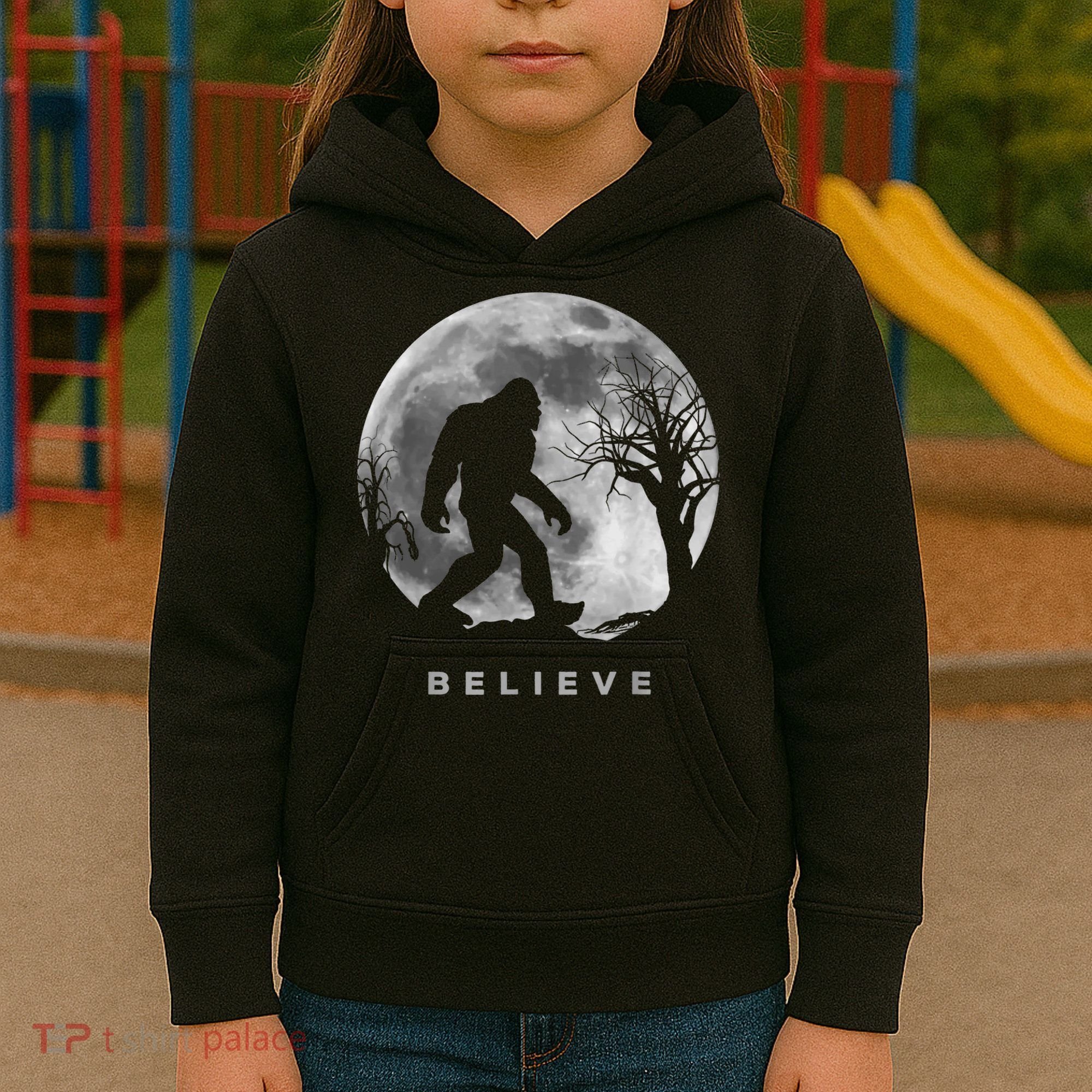 Bigfoot Night Full Moon I Believe Sasquatch Kids Hoodie
