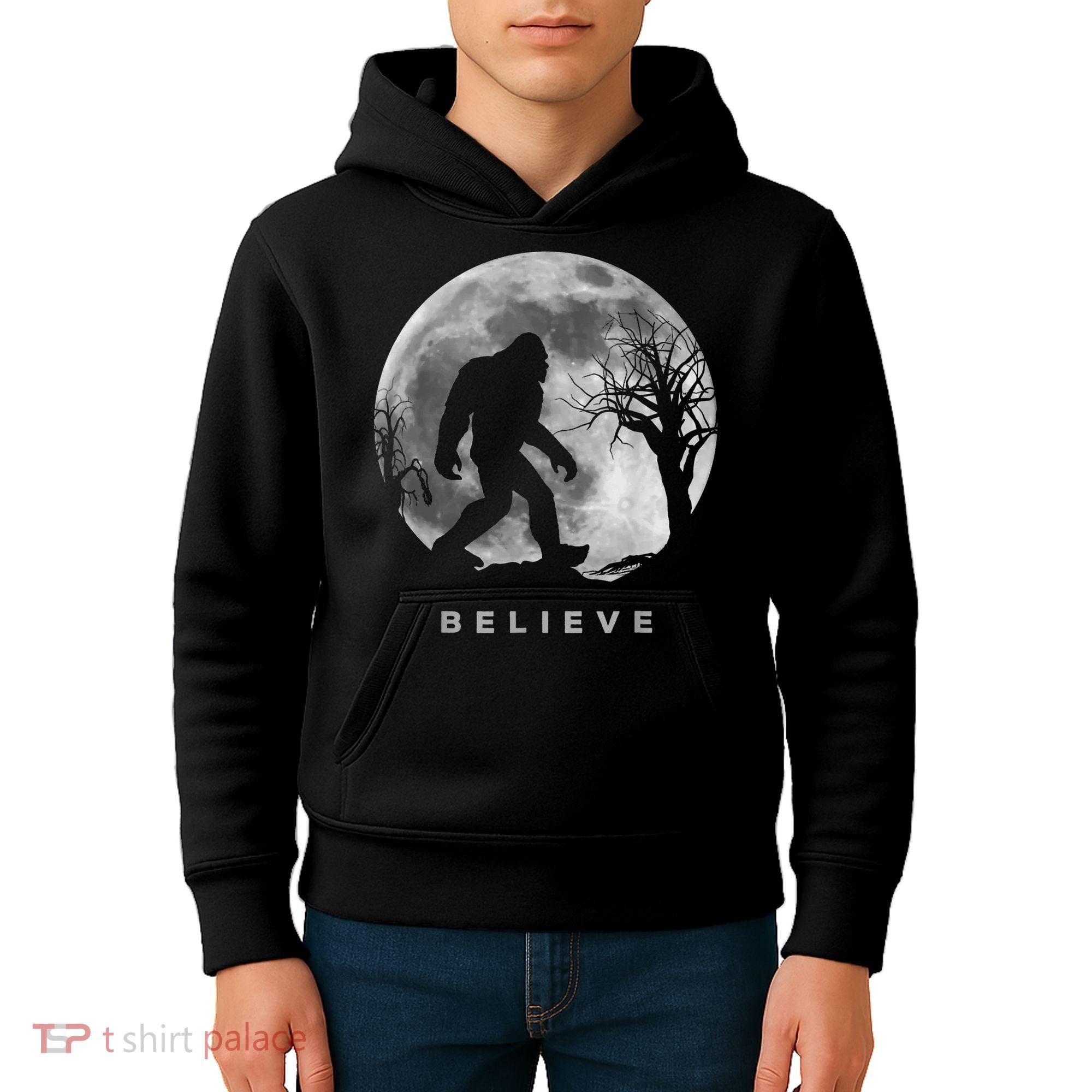 Bigfoot Night Full Moon I Believe Sasquatch Kids Hoodie
